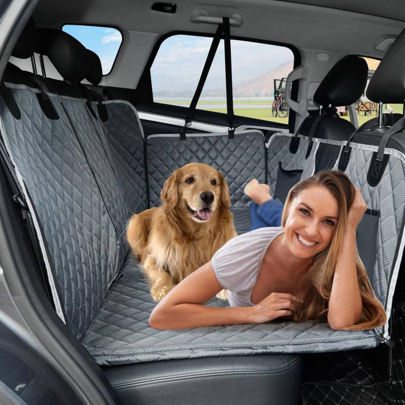 ANOSOSPECIAL Hundedecke Auto Rückbank mit Harter Unterseite, Autoschondecke Hund Rücksitz Wasserdicht Kratzfest rutschfest, Hundesitzbezug Verbreitert Grau von ANOSOSPECIAL