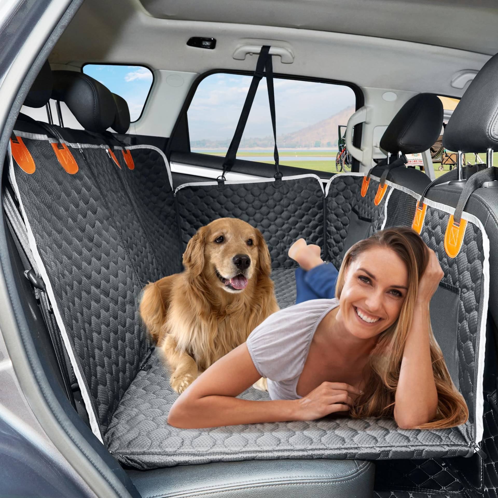 ANOSOSPECIAL Hundedecke Auto Rückbank mit Harter Unterseite, Autoschondecke Hund Rücksitz Wasserdicht Kratzfest rutschfest, Hundesitzbezug Verbreitert（Schwarz） von ANOSOSPECIAL