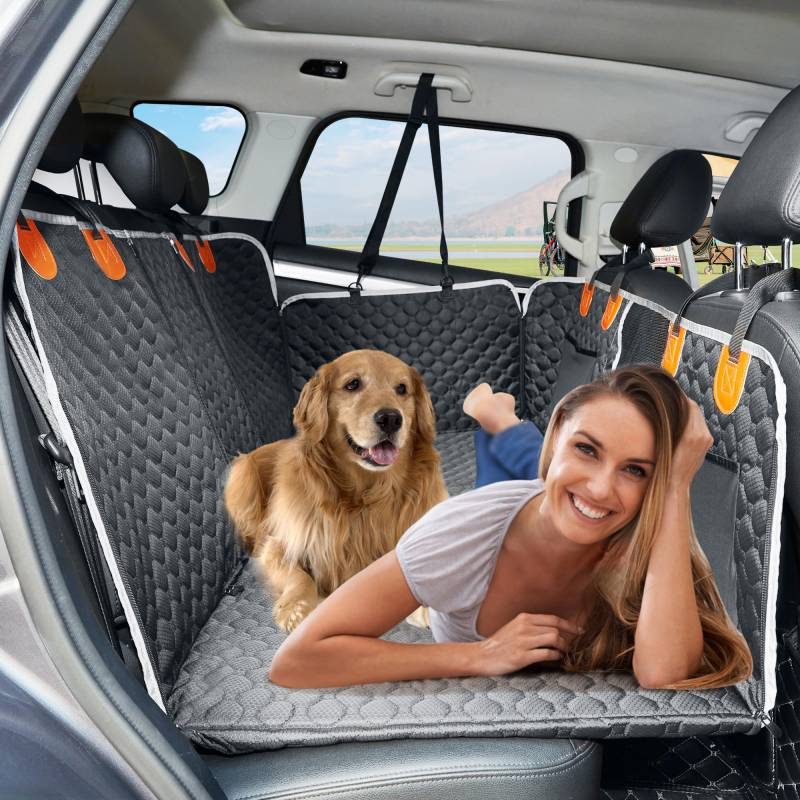 ANOSOSPECIAL Hundedecke Auto Rückbank mit Harter Unterseite, Autoschondecke Hund Rücksitz Wasserdicht Kratzfest rutschfest, Hundesitzbezug Verbreitert（Schwarz） von ANOSOSPECIAL