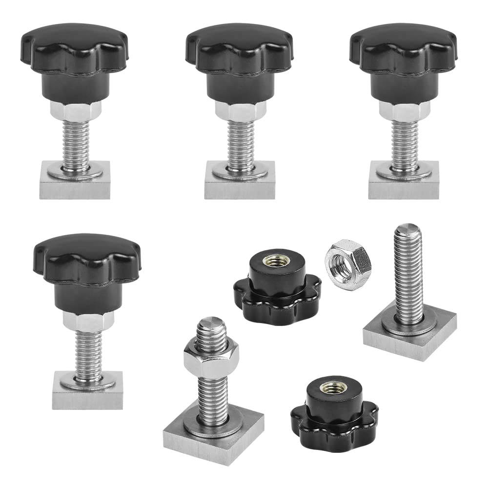 ANTHYTA 6 Stücke Nutsteine T-Nut Adapter Nutensteine M8 Nutsteine Dachträger Edelstahl T-Nut Nutsteine Set mit mit Sterngriffmutter Unterlegscheiben Dachbox Nutensteine für Dachträger Relingträger von ANTHYTA