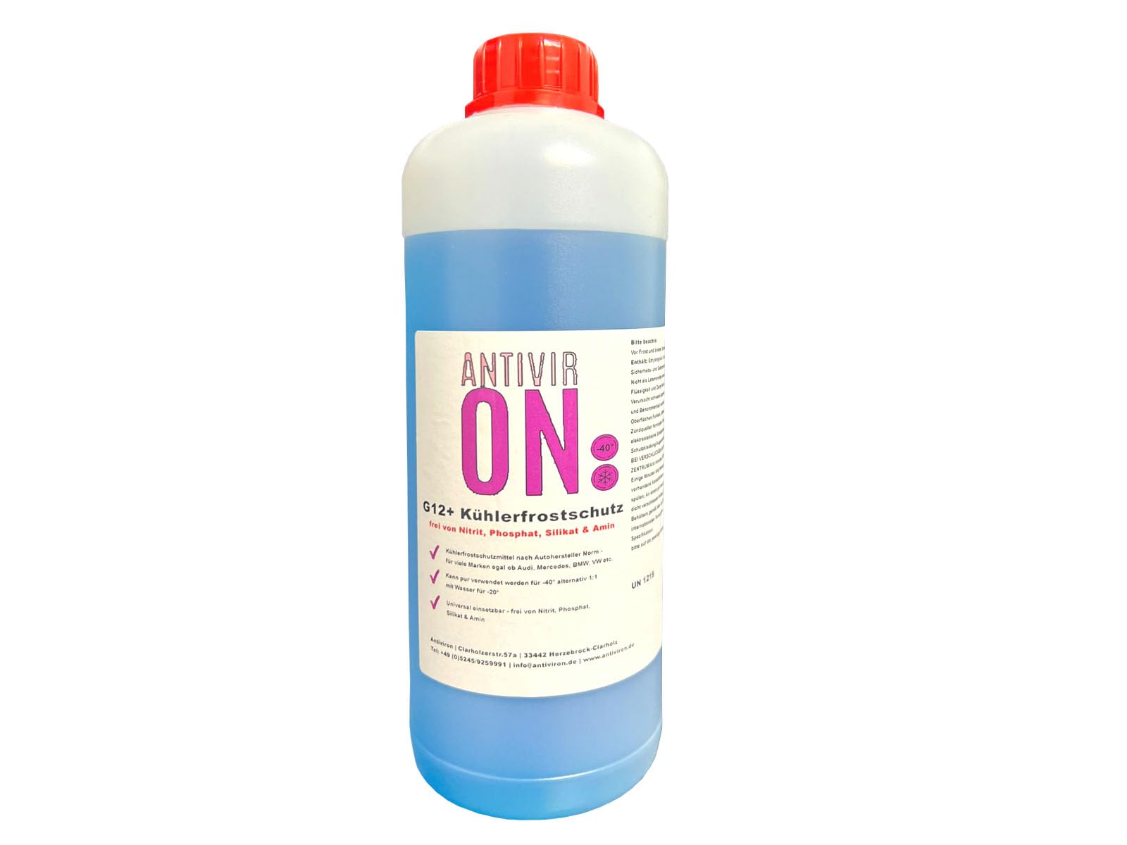 ANTIVIR ON 1 Liter Kühlerfrostschutz G12+ Kühlflüssigkeit Fertigmischung -40° Kühlmittel ANTIVIR ON 1 Liter Kühlerfrostschutz G12+ Kühlflüssigkeit Fertigmischung -40° Kühlmittel von ANTIVIR ON