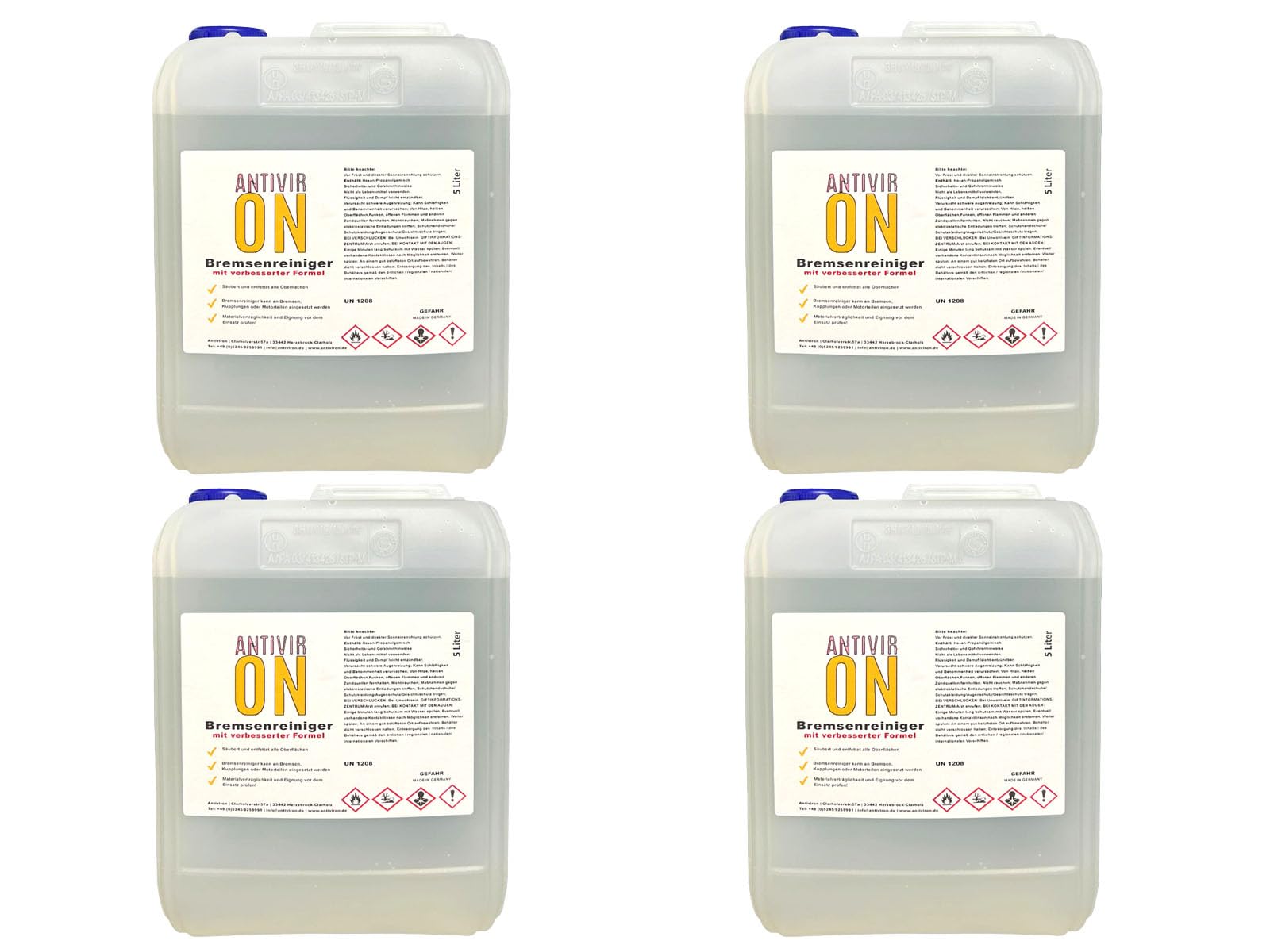 ANTIVIR ON 20L Bremsenreiniger Entfetter Reiniger Montagereiniger Teilereiniger [4x5L] von ANTIVIR ON