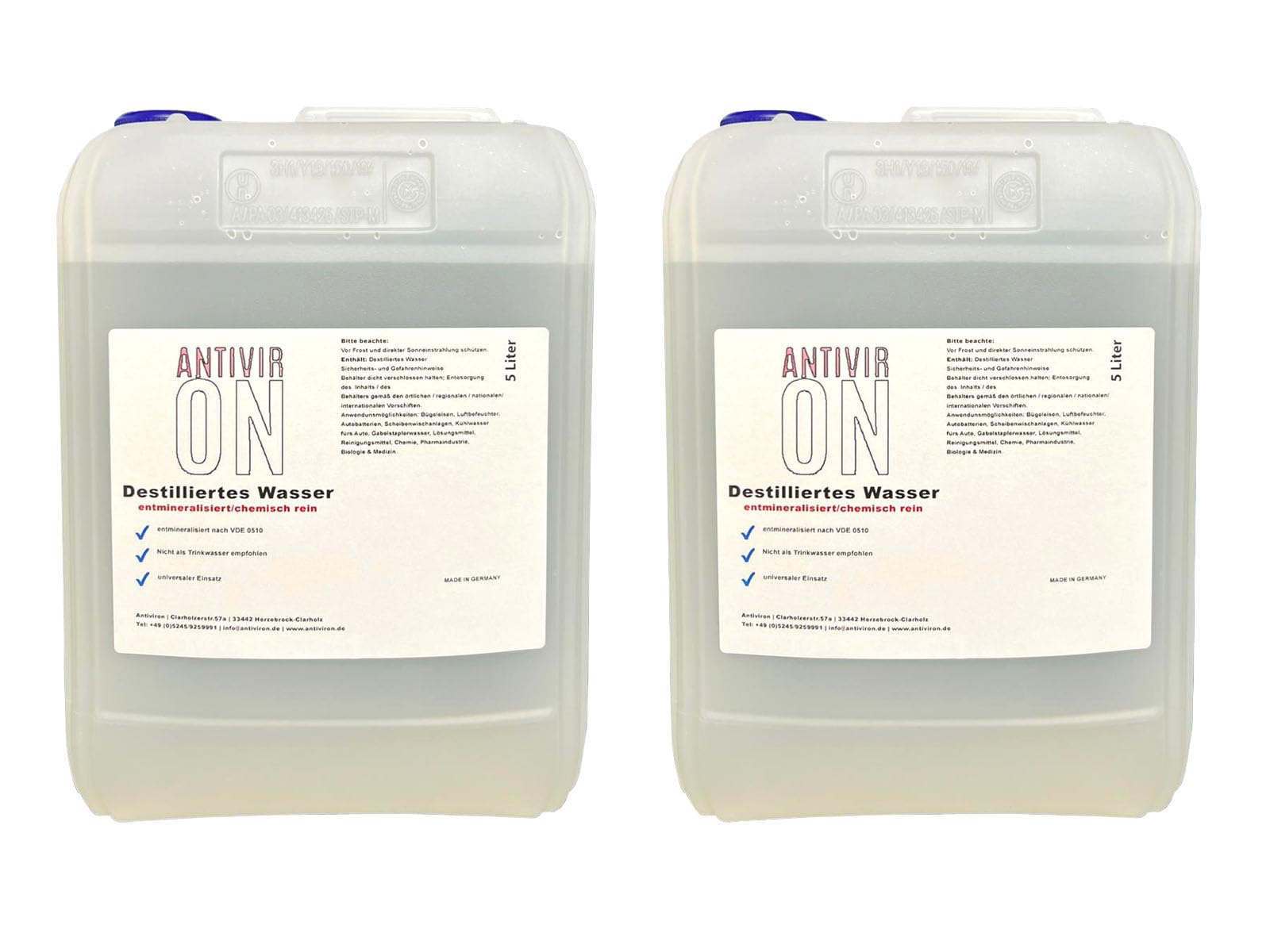 Destilliertes Wasser 10 Liter Sterilwasser chemisch reines Wasser 2x5 Liter von ANTIVIR ON
