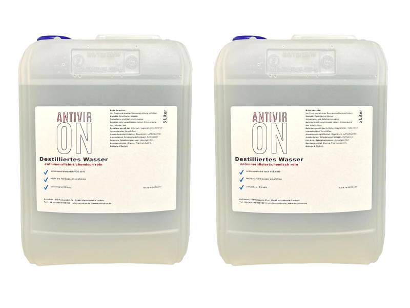 Destilliertes Wasser 10 Liter Sterilwasser chemisch reines Wasser 2x5 Liter von ANTIVIR ON