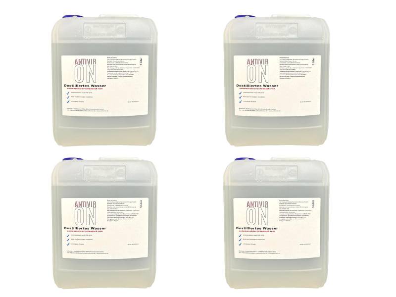 Destilliertes Wasser 20 Liter Sterilwasser chemisch reines Wasser 4x5 Liter von ANTIVIR ON