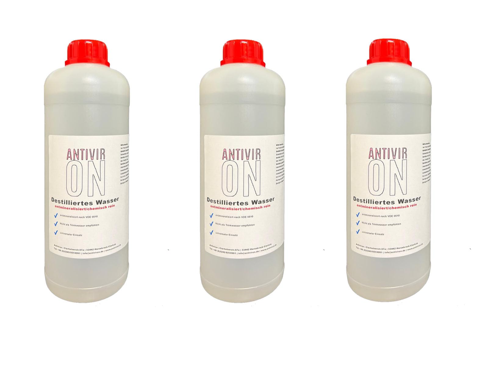 Destilliertes Wasser 3 Liter Entmineralisiert chemisch reines Wasser [ 1 x 3L ] von ANTIVIR ON