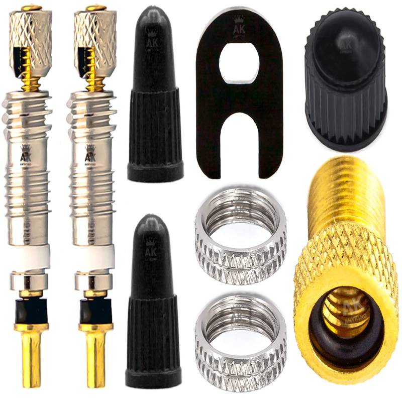 ANYKING Französisches Fahrrad-Ventil Presta-Ventil Sclaverandventil Ersatz Set: Ventil-Einsatz, Ventil-Schlüssel, Kappe, Felgen-Mutter, Ventil-Adapter SV AV Auto Schrader Luft-pumpe tubeless MTB Tool von ANYKING