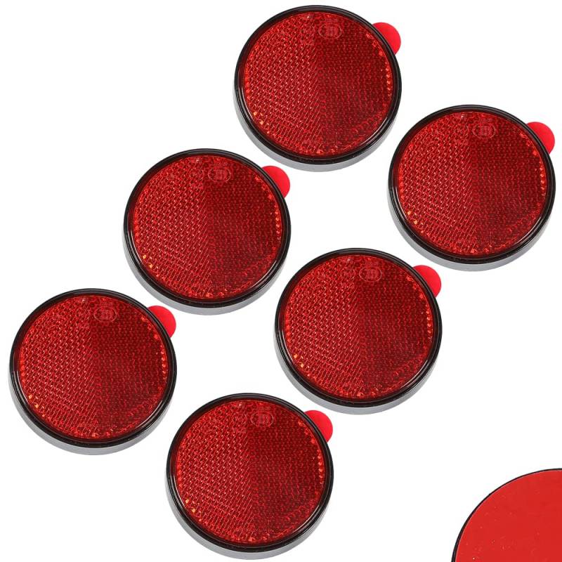 AOHEWEI 6 * Rückstrahler Selbstklebende Katzenaugen Reflektoren Rot Aufkleben Seitenstrahler Runde Kreisförmige Reflektor Anhänger Sicherheit Reflex für Zaunpfosten Wohnwagen ECE-zulassung von AOHEWEI