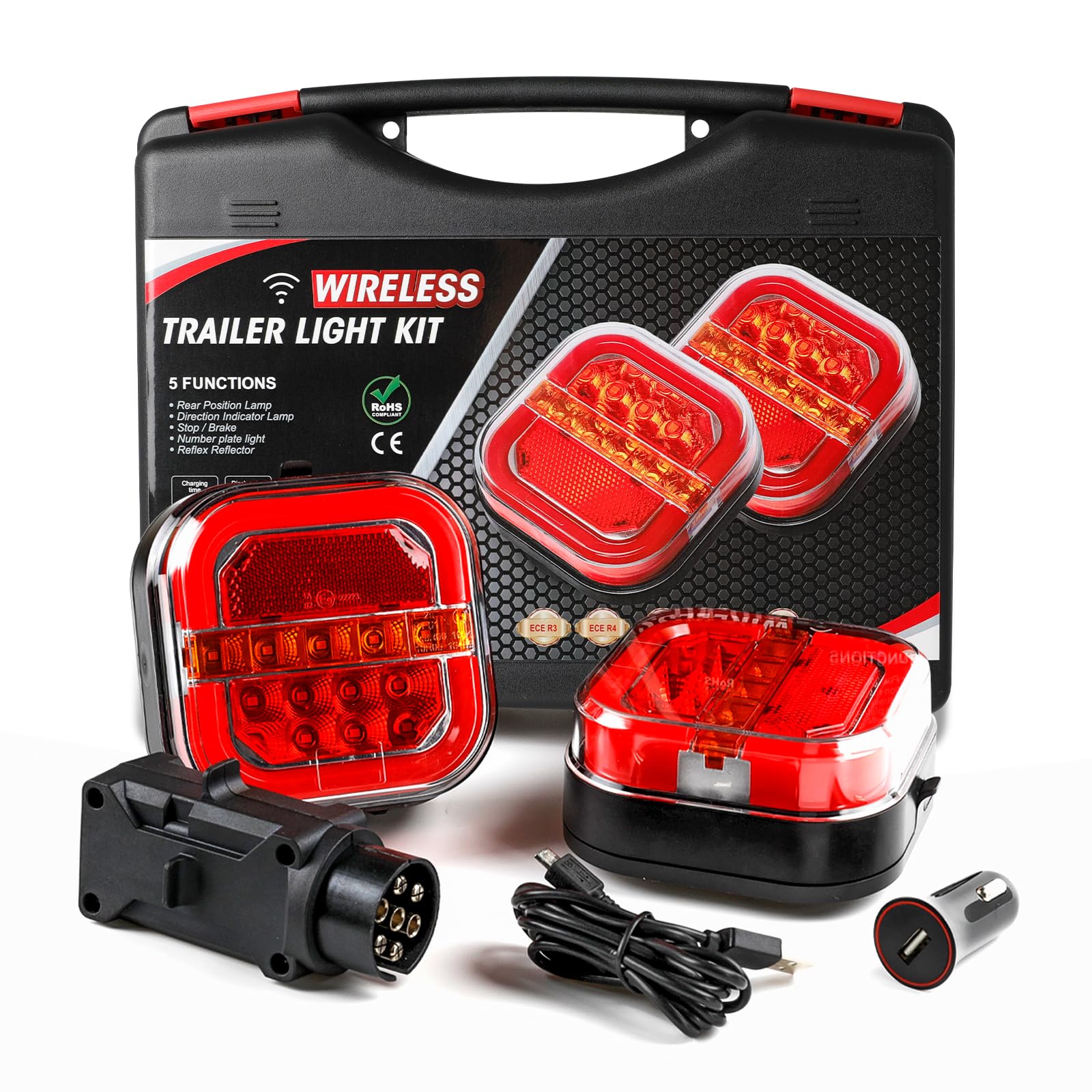 AOHEWEI Kabellose Beleuchtung LED Set Magnetische Anhänger Rücklichter Kabel frei 12V/24V LKW hinten ECE EMC Genehmigt für Anhänger, LKW, Wohnwagen oder LKW AOHEWEI Kabellose Beleuchtung LED Set Magnetische Anhänger Rücklichter Kabel frei 12V/24V LKW hinten ECE EMC Genehmigt für Anhänger, LKW, Wohnwagen oder LKW von AOHEWEI