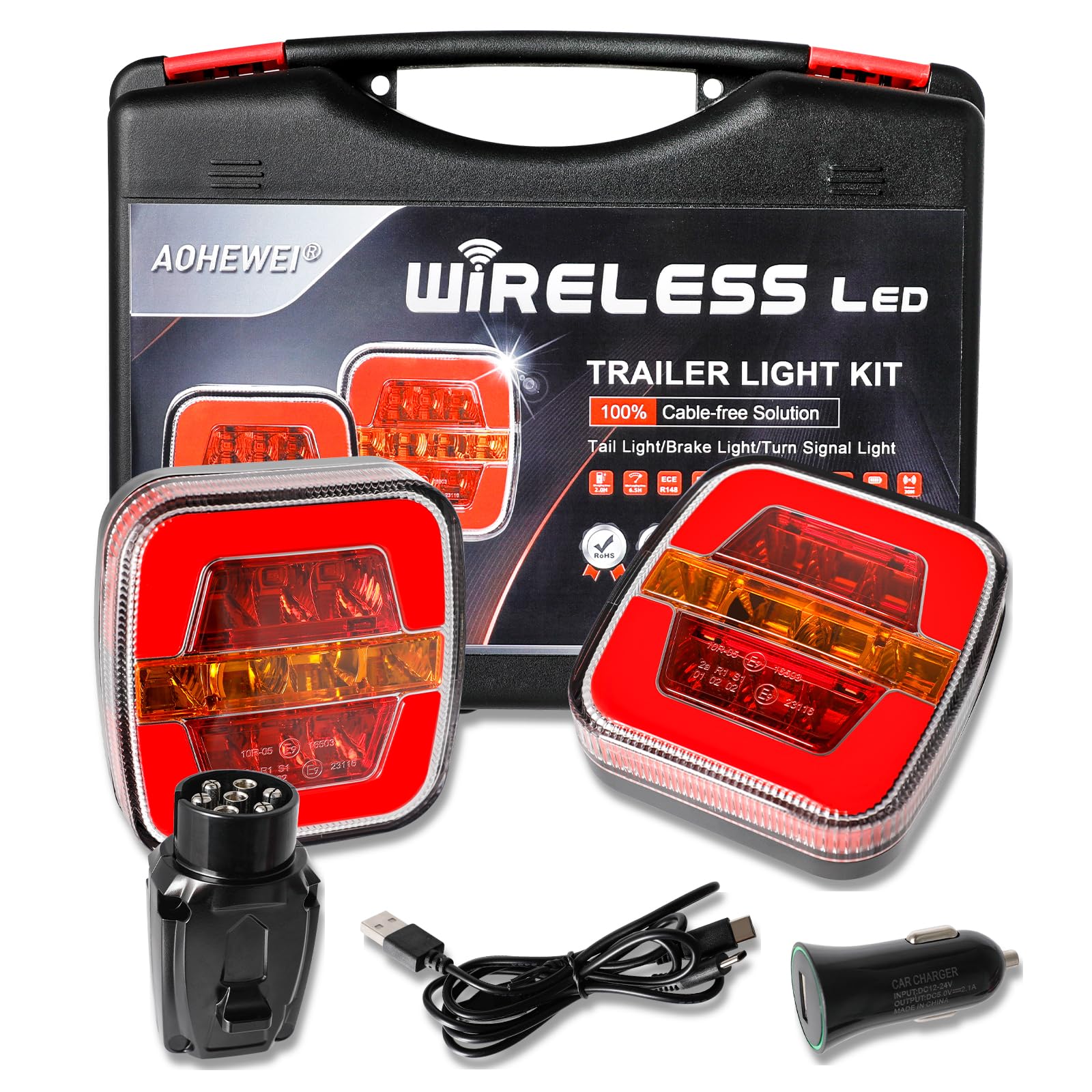 AOHEWEI Magnetische kabellose LED-Anhänger-Rückleuchten-Set 12/24 V, kabellose wasserdichte dynamische Rückleuchten mit Magnet, ECE-EMV-geprüft für Anhänger, LKW, Wohnwagen oder LKW von AOHEWEI