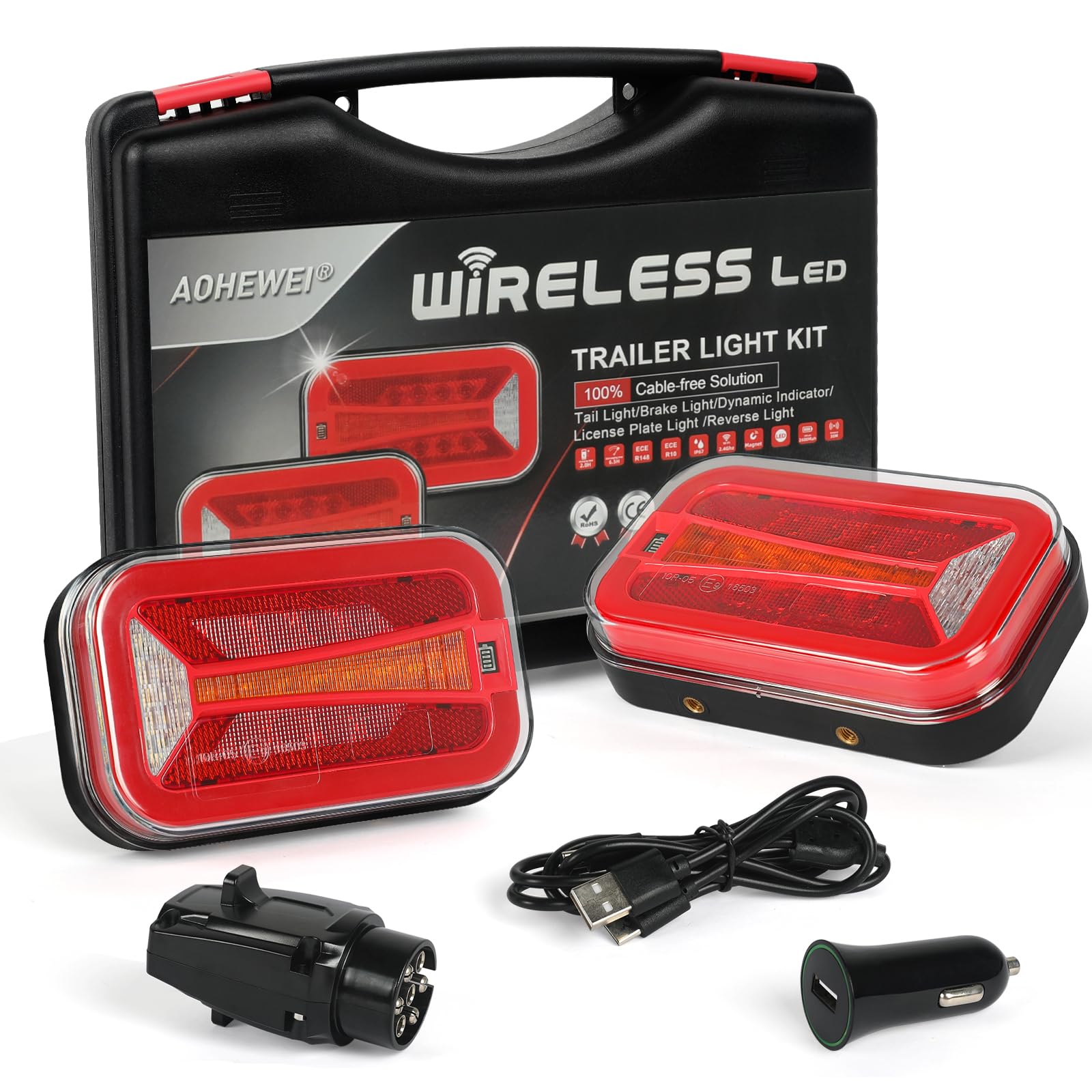 AOHEWEI Magnetisches kabelloses LED Anhänger Rücklicht Set, 12/24 V kabellose wasserdichte dynamische Rücklichter mit Magnet ECE EMV Zulassung für Anhänger, LKW, Wohnwagen AOHEWEI Magnetisches kabelloses LED Anhänger Rücklicht Set, 12/24 V kabellose wasserdichte dynamische Rücklichter mit Magnet ECE EMV Zulassung für Anhänger, LKW, Wohnwagen von AOHEWEI