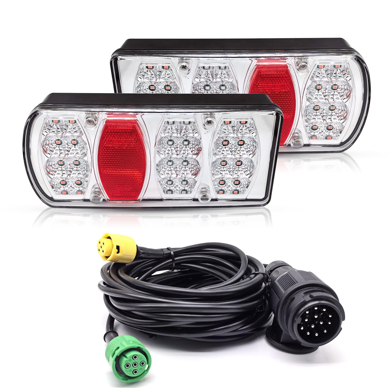 AOJO 13-Poliger LED Rückleuchten Satz für Anhänger, Anhängerbeleuchtung 13 polig, 12V 24V Rücklichter Set mit 5m Kabelsatz, 7 Funktionen, Rücklicht E-Geprüfte von AOJO