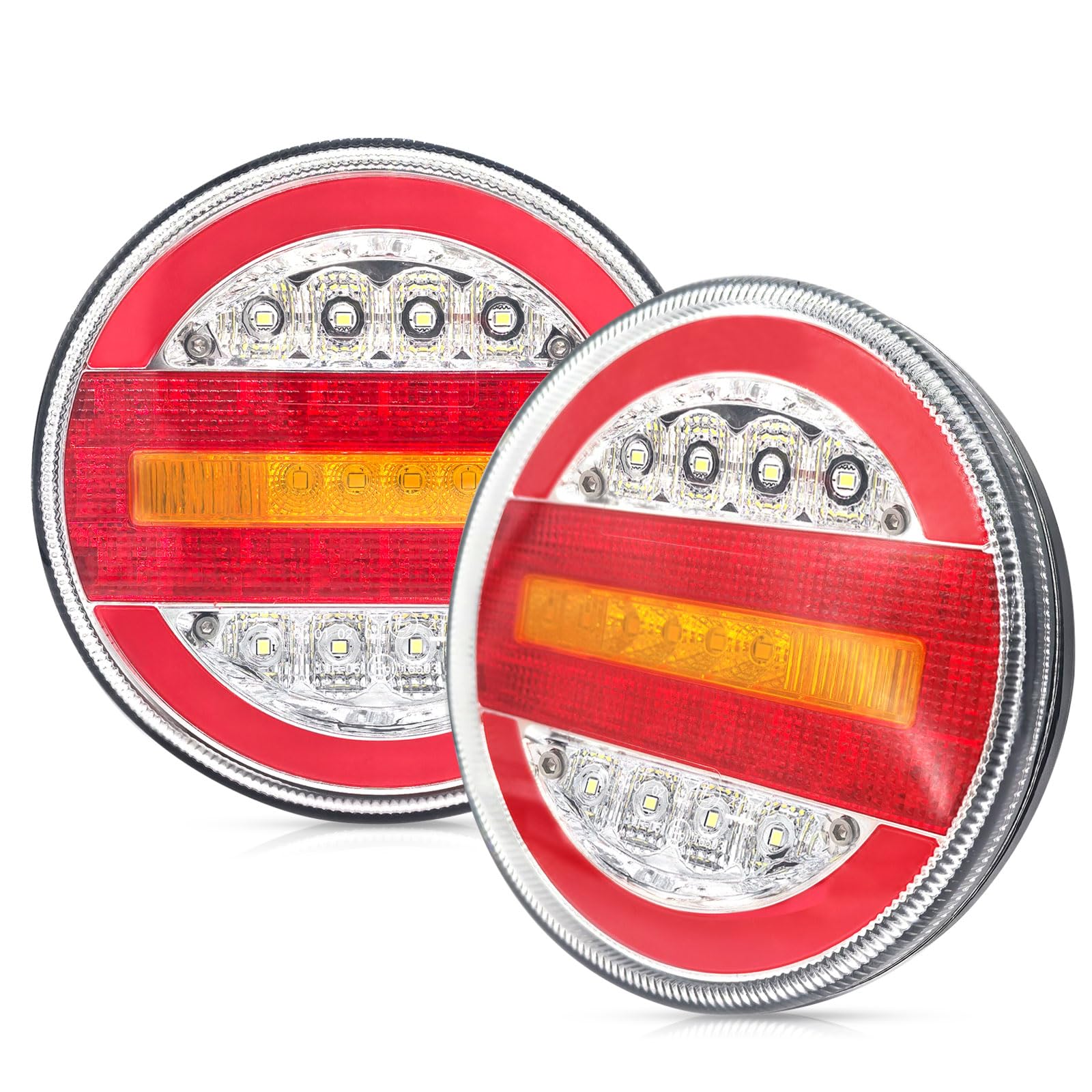 AOJO 2 x Rund LED Rücklicht Set für Anhänger, 12V 24V Universelles Hamburger Rücklichter Wasserdicht mit E-Prüfzeichen AOJO 2 x Rund LED Rücklicht Set für Anhänger, 12V 24V Universelles Hamburger Rücklichter Wasserdicht mit E-Prüfzeichen von AOJO
