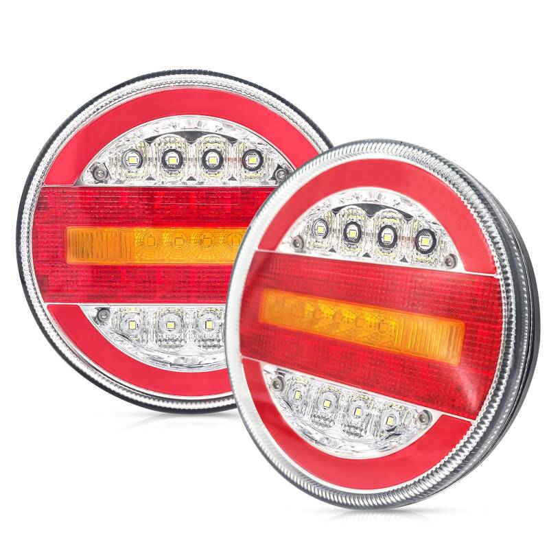 AOJO 2 x Rund LED Rücklicht Set für Anhänger, 12V 24V Universelles Hamburger Rücklichter Wasserdicht mit E-Prüfzeichen von AOJO