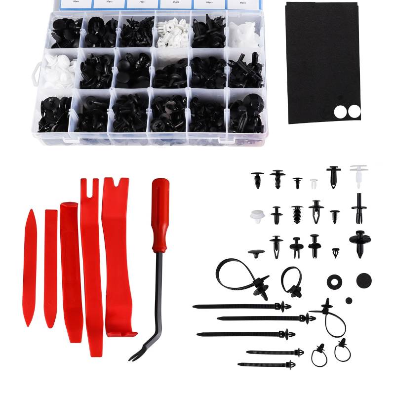AOMIKITSTU Auto Befestigung Clips 17.5cm×27cm×4.3cm, Befestigungsclips Auto Clips Set, Auto Demontage Werkzeuge Set, Universal Türverkleidung Klammern für alle Modelle von AOMIKITSTU