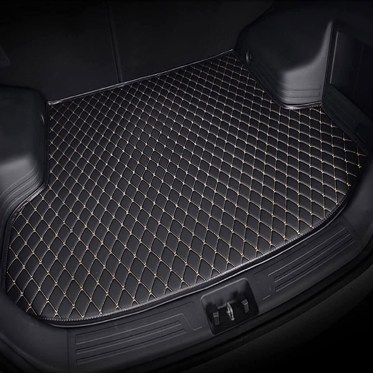 Auto Kofferraumwanne Kofferraummatten für Porsche Taycan Cross Turismo (Y1A) 2021 2022 2023, rutschfest/Kratzfestem/Wasserdicht Schutzmatte,Black-beige von AOROM