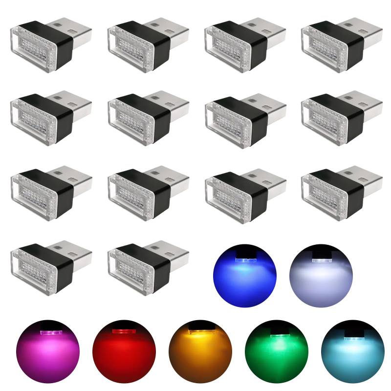 14Pcs USB Licht Auto Mini USB LED Licht Auto LED Innenbeleuchtung USB Lampe Auto USB Licht Auto USB LED Licht Auto LED Innenbeleuchtung USB Lampe Auto für Auto-Laptop-Computer-Powerbank (7 Farben) von AOUZOVLI