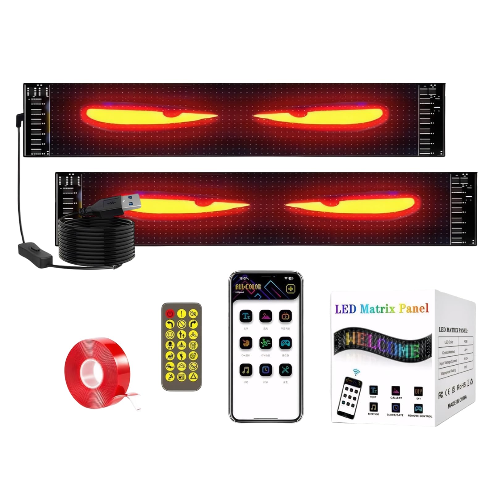 2Pcs LED Augen für Lkw Frontscheibe Devil Eyes Lkw LED Augen für Auto Devil Eyes Teufelsaugen mit App-Steuerung Programmierbares DIY Personalisiert Leuchtschild für Auto Text Graffiti（9.2×37.4cm） von AOUZOVLI