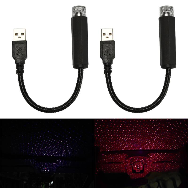 AOUZOVLI 2 Stück Sternenhimmel Auto,Auto Sternenhimmel,Einstellbar Sternenhimmel,Tragbare USB Dach Stern Nachtlicht,LED Lichter Mehrere Modi Plug and Play,für Zuhause Party von AOUZOVLI
