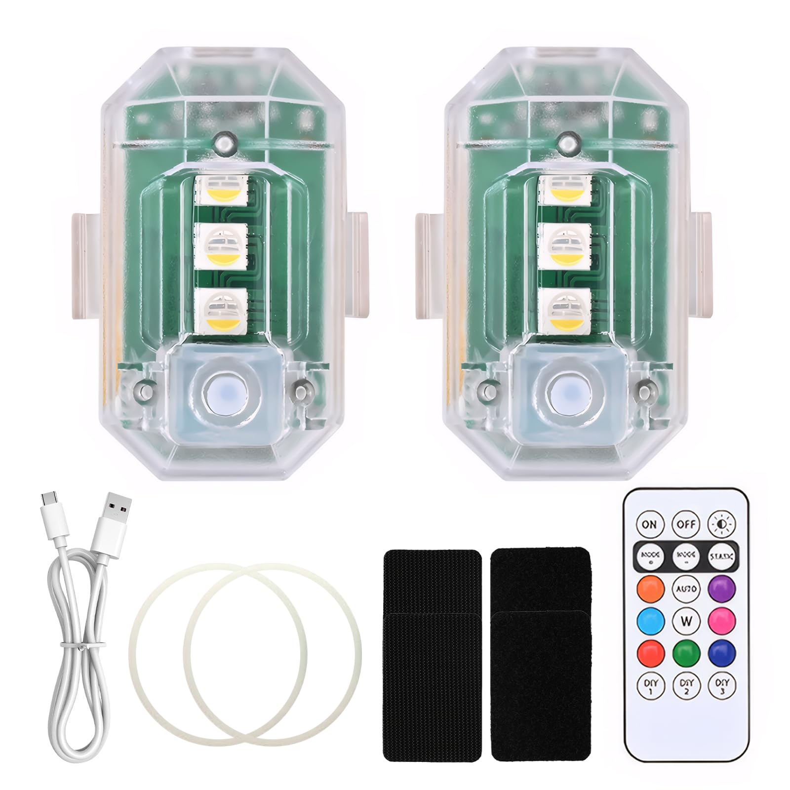 2Pcs Kabellose Led Lichter Auto Led Innenbeleuchtung Innenraumbeleuchtung Auto Ambientebeleuchtung Kabellos für Motorrad,Fahrrad Flight Light mit Fernbedienung（8 Farben ） von AOUZOVLI