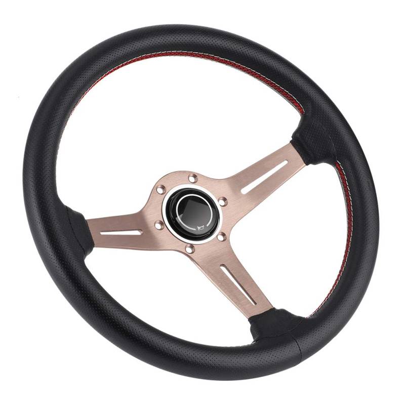 250 Mm 14 Zoll Style 6 Halbschale Schwarz Perforiertes Leder -Rennlenkrad mit Horn Modifizierten Teilen von AOWINHIT