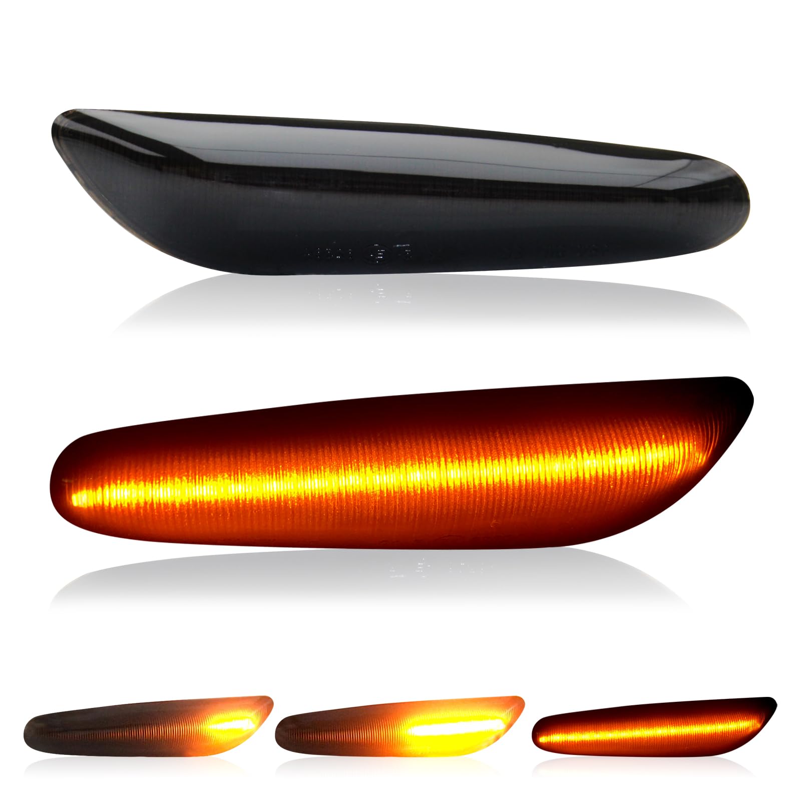 APAKA LED Seitenblinker für B-MW 1er E81 E82 E87 E88 3er E90 E91 E92 E93 E46 nur Bj.10.01-03.05 5er E60 E61 X3 E83 X1 E84 Blinker Seitenwände 2 Schwarze Teile (dynamisch) von APAKA