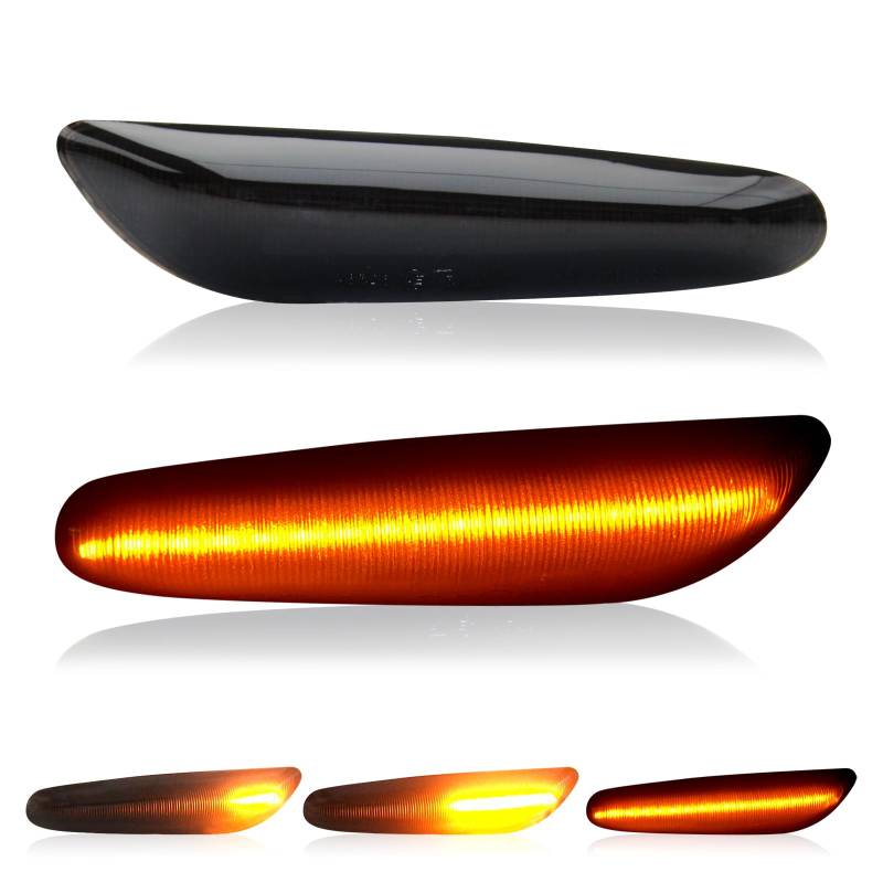 APAKA LED Seitenblinker für B-MW 1er E81 E82 E87 E88 3er E90 E91 E92 E93 E46 nur Bj.10.01-03.05 5er E60 E61 X3 E83 X1 E84 Blinker Seitenwände 2 Schwarze Teile (dynamisch) von APAKA
