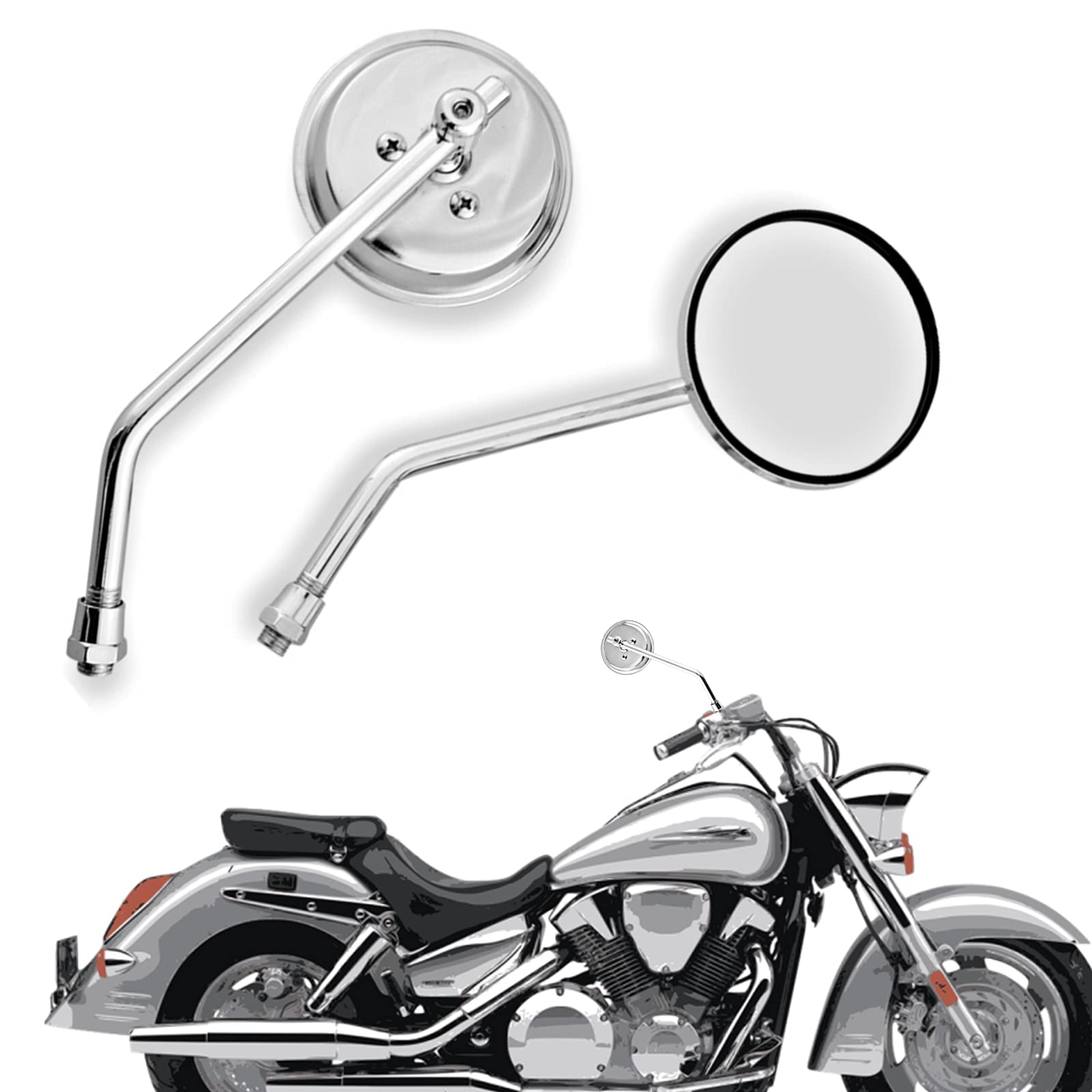 3" Runder Chrom Motorrad Rückspiegel mit 10mm Schrauben, Universal Lenker Motorrad Seitenspiegel Set für Roller ATVs Cafe Racer Dirt Bikes von APEBAZY