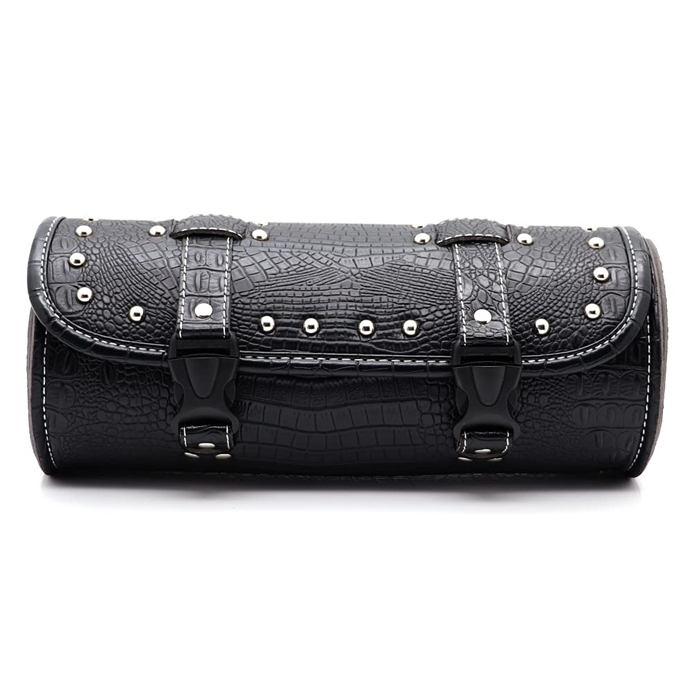 APEBAZY Multifunktionale Motorrad Hängetasche Runde Werkzeugtasche mit Nieten Kunststoffschnalle Modisches Krokodilmuster Design Klassisch Schwarz APEBAZY Multifunktionale Motorrad Hängetasche Runde Werkzeugtasche mit Nieten Kunststoffschnalle Modisches Krokodilmuster Design Klassisch Schwarz von APEBAZY