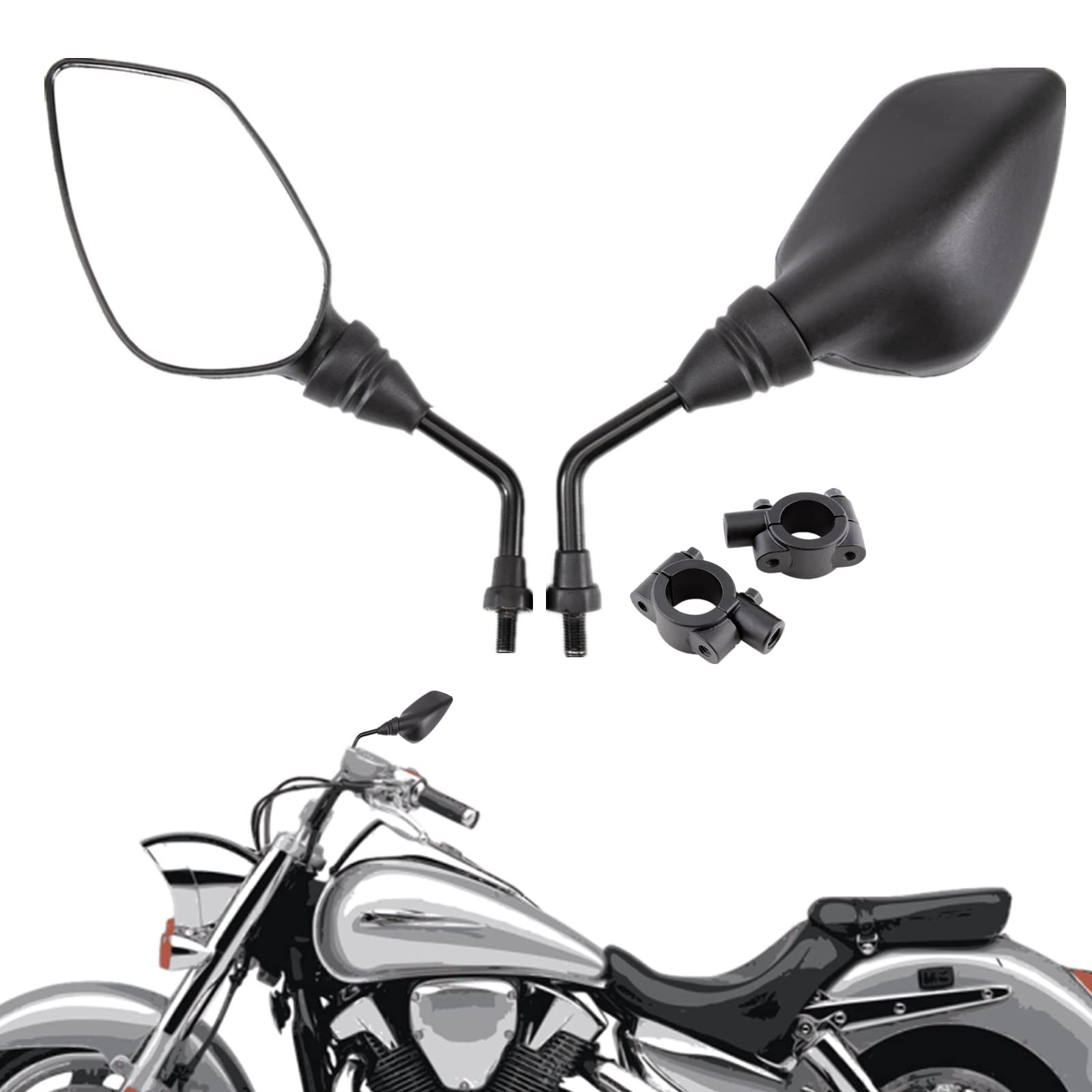 Motorrad Rückspiegel mit 7/8" 22mm Klemmadapter, verstellbare Rückspiegel M10 Schraube für Lenker von Roller, ATV, Fahrrad, Cruiser (Schwarz 1) von APEBAZY