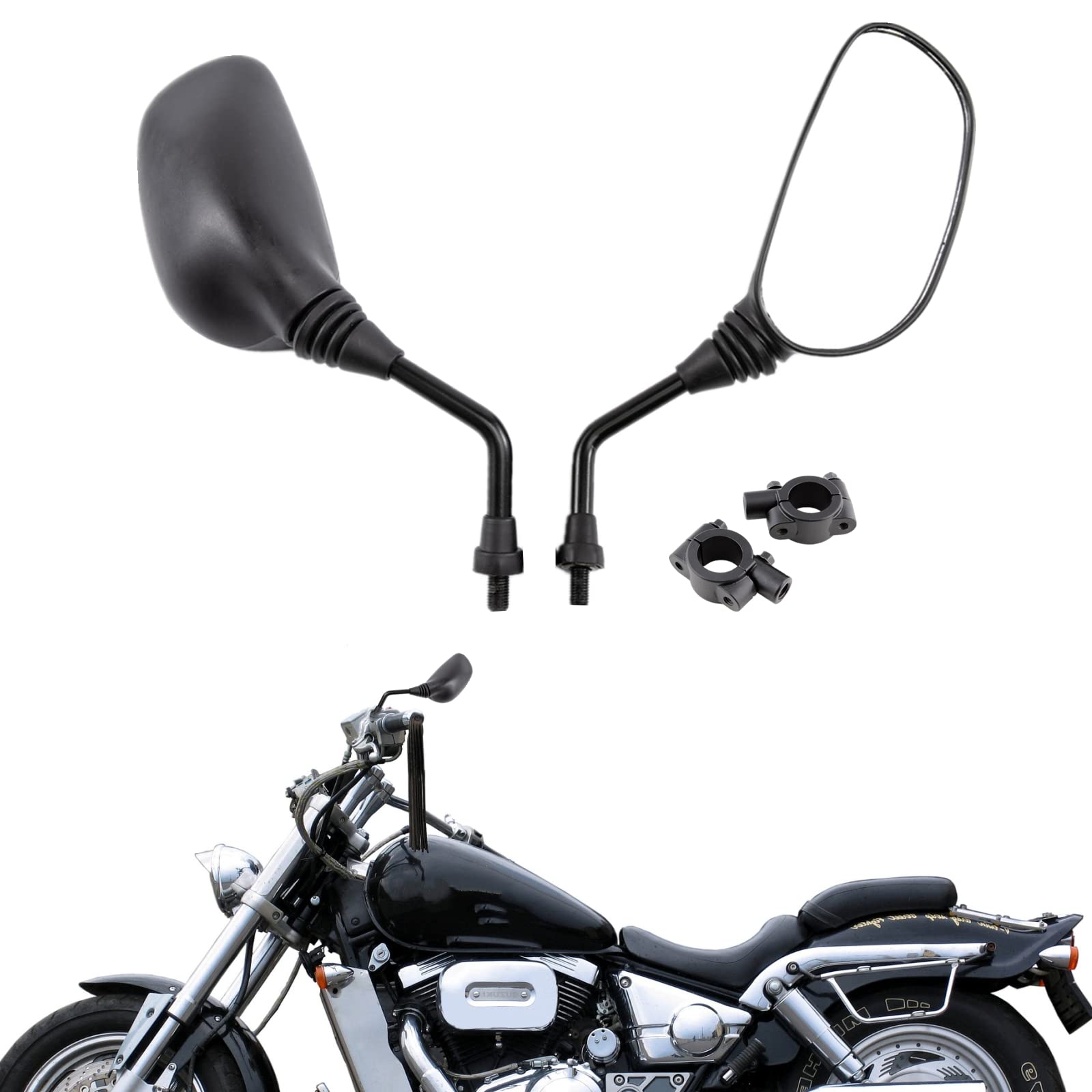 Motorrad Rückspiegel mit 7/8" 22mm Klemmadapter, verstellbare Rückspiegel M10 Schraube für Lenker von Roller, ATV, Fahrrad, Cruiser (Schwarz 3) von APEBAZY