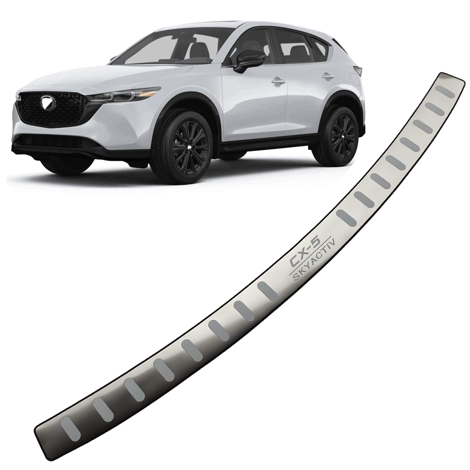 APEXRA Auto Edelstahl Hinten Stoßstange Schutz, für Mazda CX-5 CX5 2017-2023 Zubehör, Autoteile Heckklappe Hinten Kofferraum Tür Schweller Abdeckung Scuff Plate Strip Guard Schutz von APEXRA