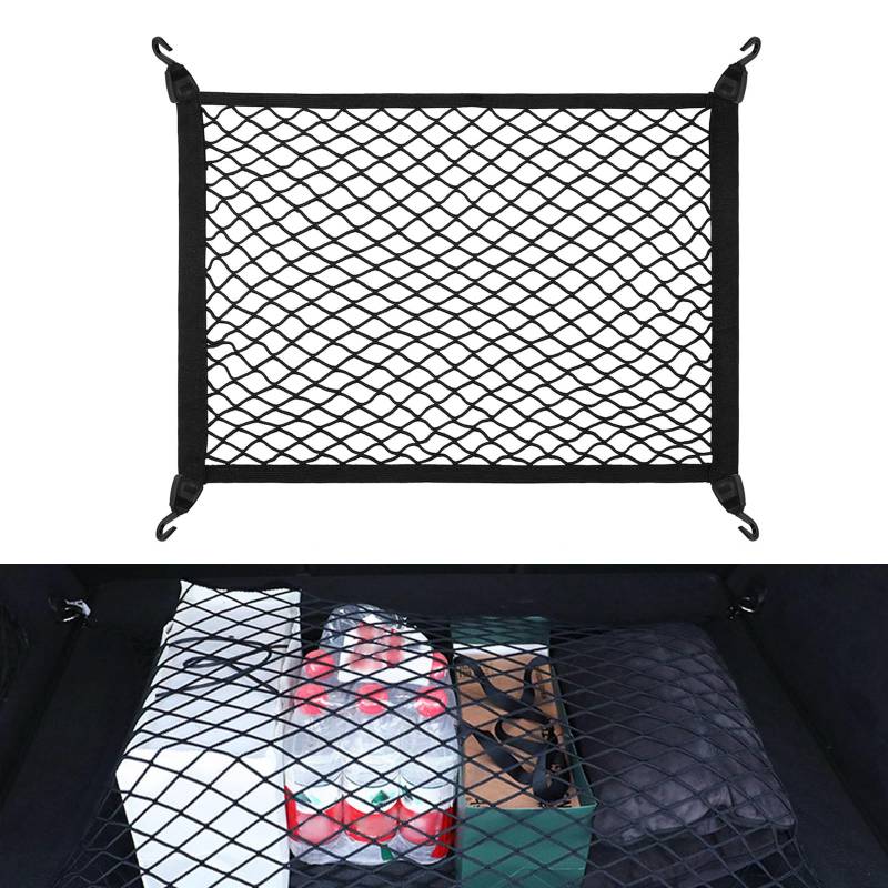 APKOL Elastischer Gepäcknetz Auto, Kofferraum Netz 60 x 40 cm, Kofferraumnetzmit 4 Großen Haken Erstreckt Sich auf 120 x 80 cm, Gepäcknetz Wohnmobil, Elastisches Netz für die Meisten Autos von APKOL