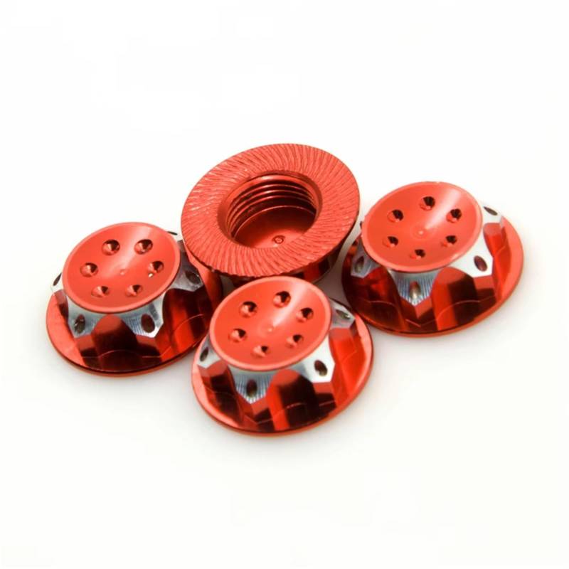 APMXQWIL RC Autoteile Aluminium 11mm Sechskant-Radmuttern Radnabenabdeckung Für 1/8 RC Crawler Car Lock Selbstsichernde Muttern Ersatz-Upgrade-Teile(Red) von APMXQWIL