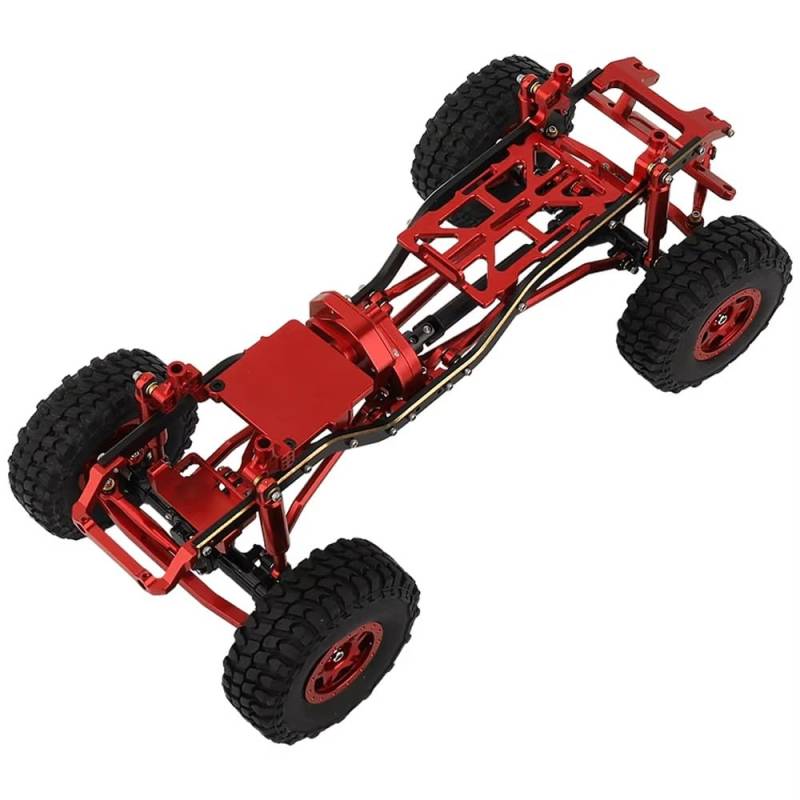 APMXQWIL RC Autoteile Kompatibel Mit 1/24 Für Axial SCX24 AXI00005 RC-Auto-Upgrade-Teile 1:24 DIY Metall-Upgrade-Autorahmen Mit Doppelten Vorderachsen(Red,with Wheels) von APMXQWIL