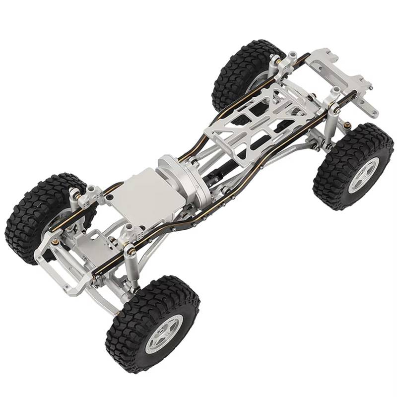APMXQWIL RC Autoteile Kompatibel Mit 1/24 Für Axial SCX24 AXI00005 RC-Auto-Upgrade-Teile 1:24 DIY Metall-Upgrade-Autorahmen Mit Doppelten Vorderachsen(Silver,with Wheels) von APMXQWIL