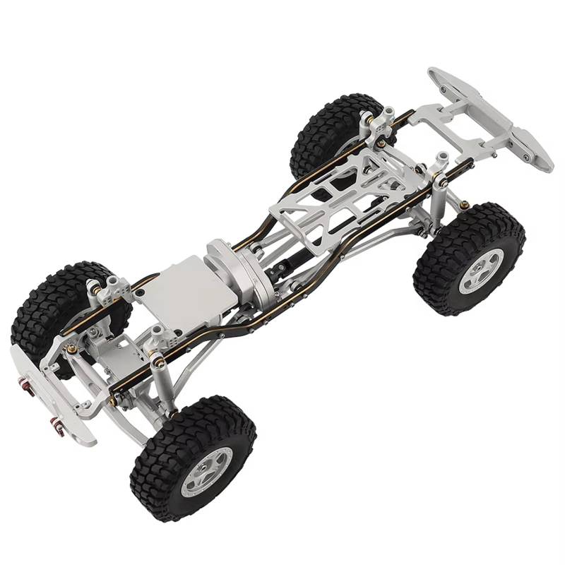 APMXQWIL RC Autoteile Kompatibel Mit 1/24 Für Axial SCX24 AXI00005 RC-Auto-Upgrade-Teile 1:24 DIY Metall-Upgrade-Autorahmen Mit Doppelten Vorderachsen(Silver,with Wheels+Bumper) von APMXQWIL
