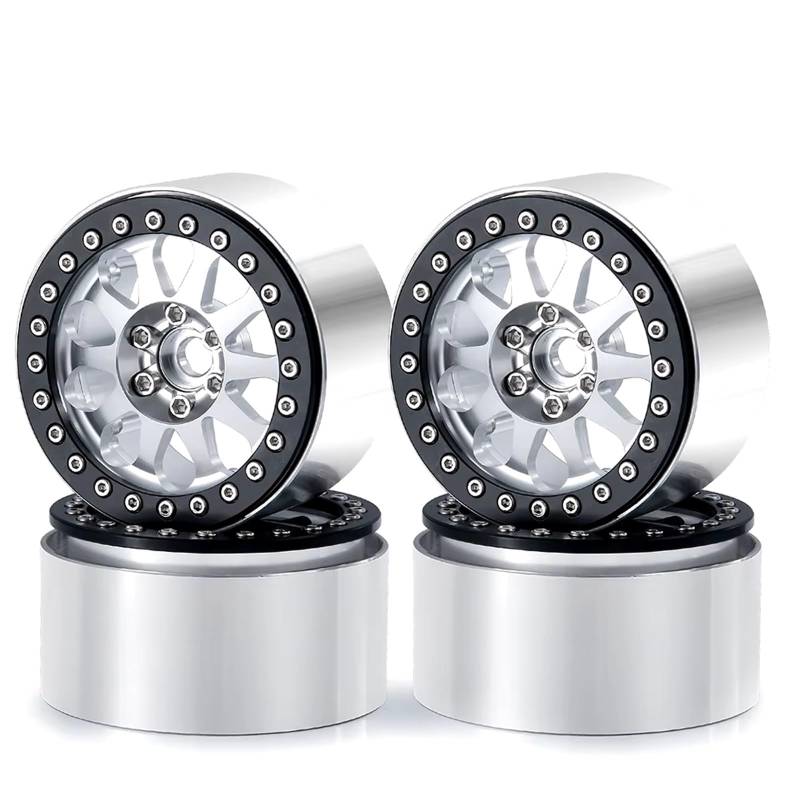 APMXQWIL RC Autoteile Kompatibel Mit Axial Für SCX10 Für Wraith 90048 RR10 Für TRX4 Für TRX6 1/10 RC Crawler Auto Aluminium 2,2" Beadlock Radfelgen Naben(Silver,4pcs) von APMXQWIL