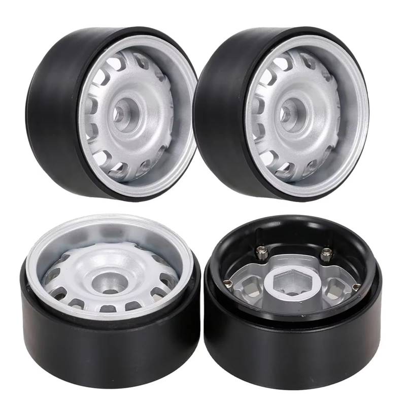 APMXQWIL RC Autoteile Kompatibel Mit Axial Für SCX10 II 90046 Für Trxs Für TRX-4 Für RedCat Gen8 1/10 RC Crawler Car 4PCS 1,9" Beadlock-Radfelgen(Silver) von APMXQWIL