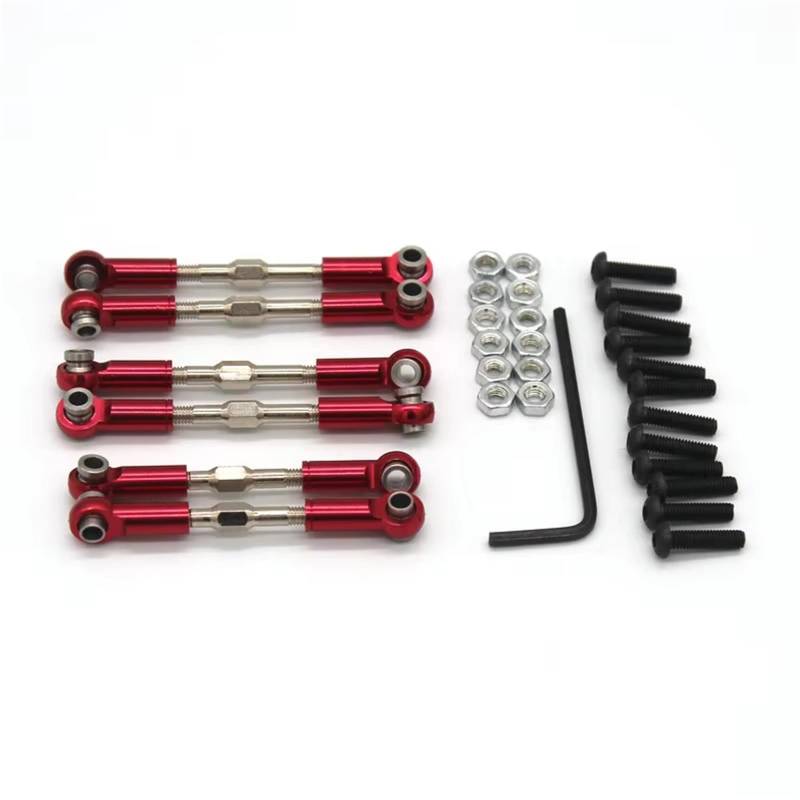 APMXQWIL RC Autoteile Kompatibel Mit Wltoys 144001 144010 14016 14018 124008 124010 124016 124017 124018 124019 RC Fernbedienung Auto Metall Upgrade Stange 6 Teile(Red) von APMXQWIL
