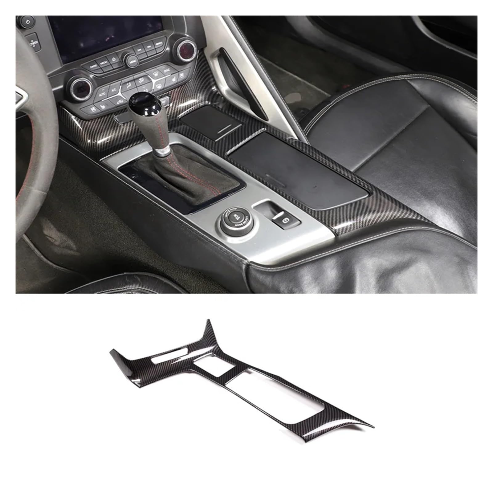 APNWVFO Innenausstattung Formteile Für Chevrolet Für Corvette C7 Z06 2014-19 Auto Zentrale Steuerung Tasse Halter Panel Rahmen Aufkleber Auto Teile Auto-Dekor Zubehör(Carbon Fiber) von APNWVFO