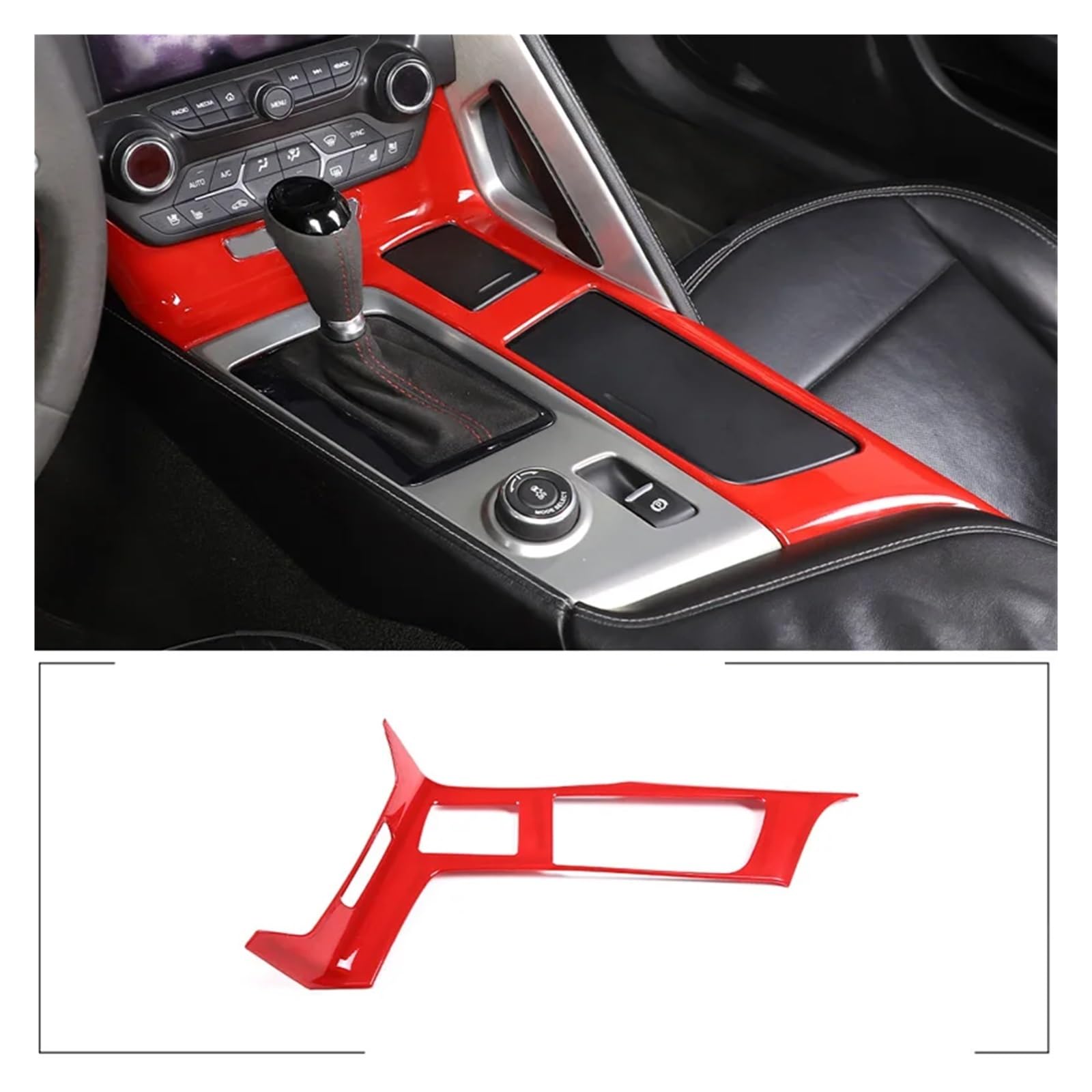 APNWVFO Innenausstattung Formteile Für Chevrolet Für Corvette C7 Z06 2014-19 Auto Zentrale Steuerung Tasse Halter Panel Rahmen Aufkleber Auto Teile Auto-Dekor Zubehör(Red) von APNWVFO