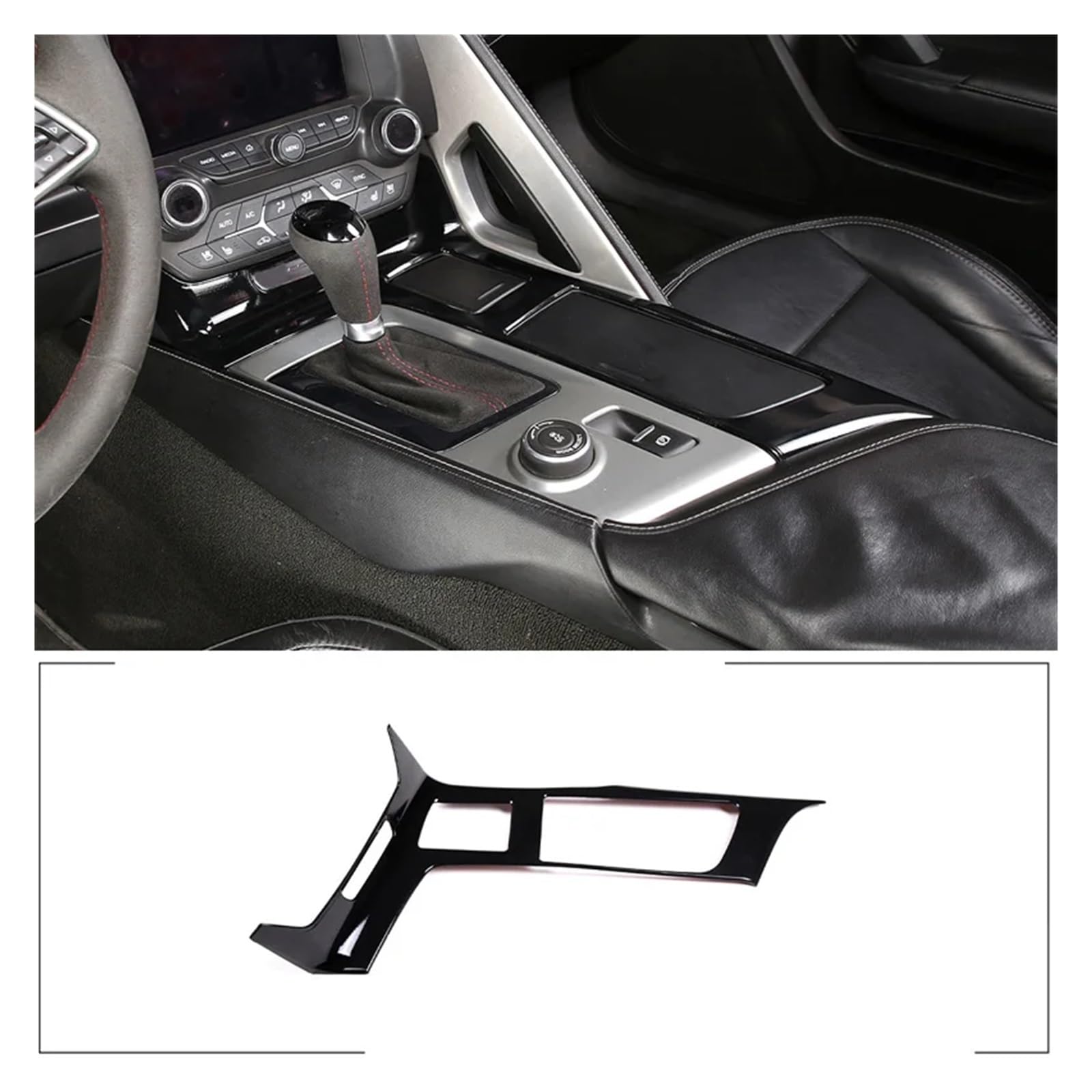 APNWVFO Innenausstattung Formteile Für Chevrolet Für Corvette C7 Z06 2014-19 Auto Zentrale Steuerung Tasse Halter Panel Rahmen Aufkleber Auto Teile Auto-Dekor Zubehör(Schwarz) von APNWVFO