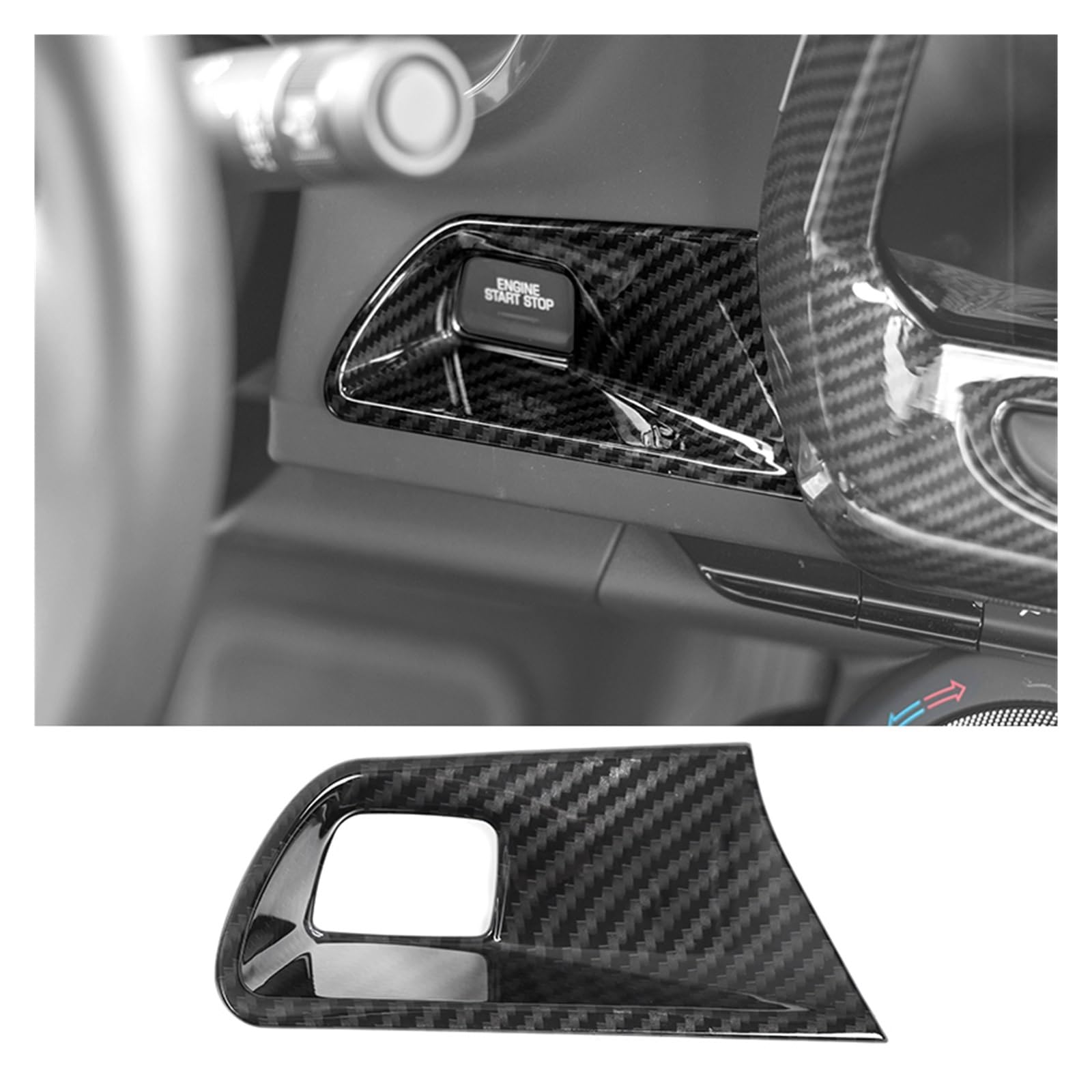 Innenausstattung Formteile Für Chevrolet Für Camaro 2017 2018 2019 2020 2021 2022 Up Auto Motor Start Stop Eine Taste Start Schalter Dekoration Abdeckung Auto-Dekor Zubehör(Carbon Fiber Grain) von APNWVFO