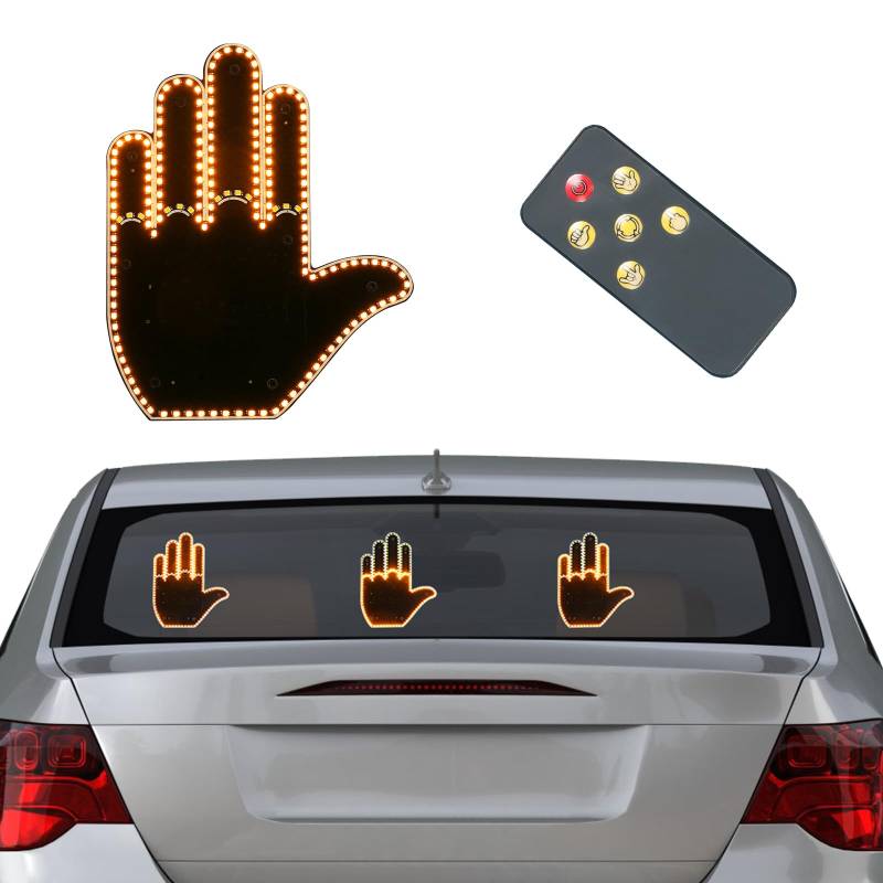 APODESS Hand Fingerlicht Anzeigetafel Auto Licht Zubehör Gadget Car Accessories Mittelfinger Daumen Up Down Mit Fernbedienung Autozubehör LED Schild für Männer Frauen von APODESS