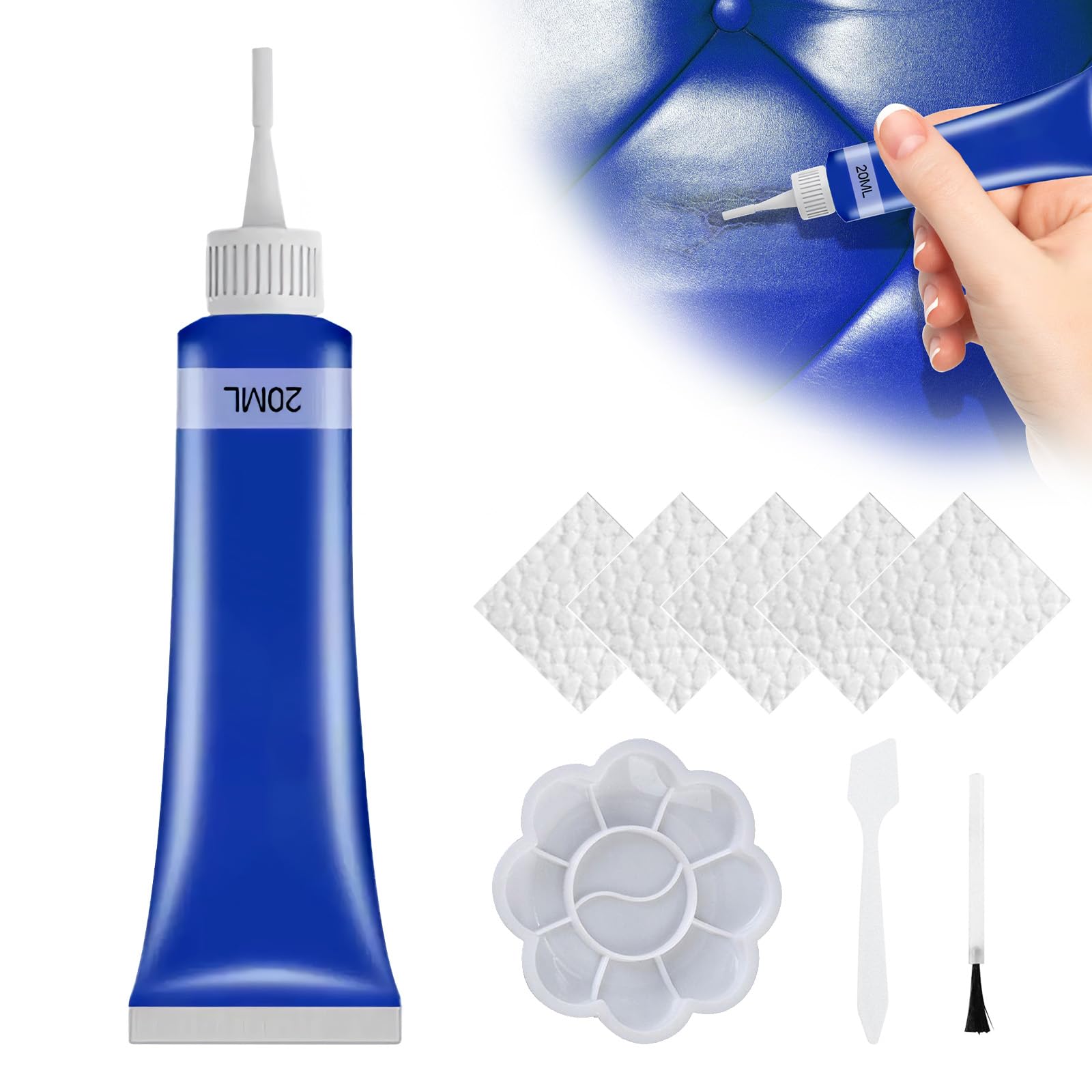 APODESS Leder Reparatur Set,Lederreparatur Creme Kunstleder Reparaturset mit Schwamm & Poliertuch Leder Restaurator für Autositzcouch und Jacke (Blau) von APODESS