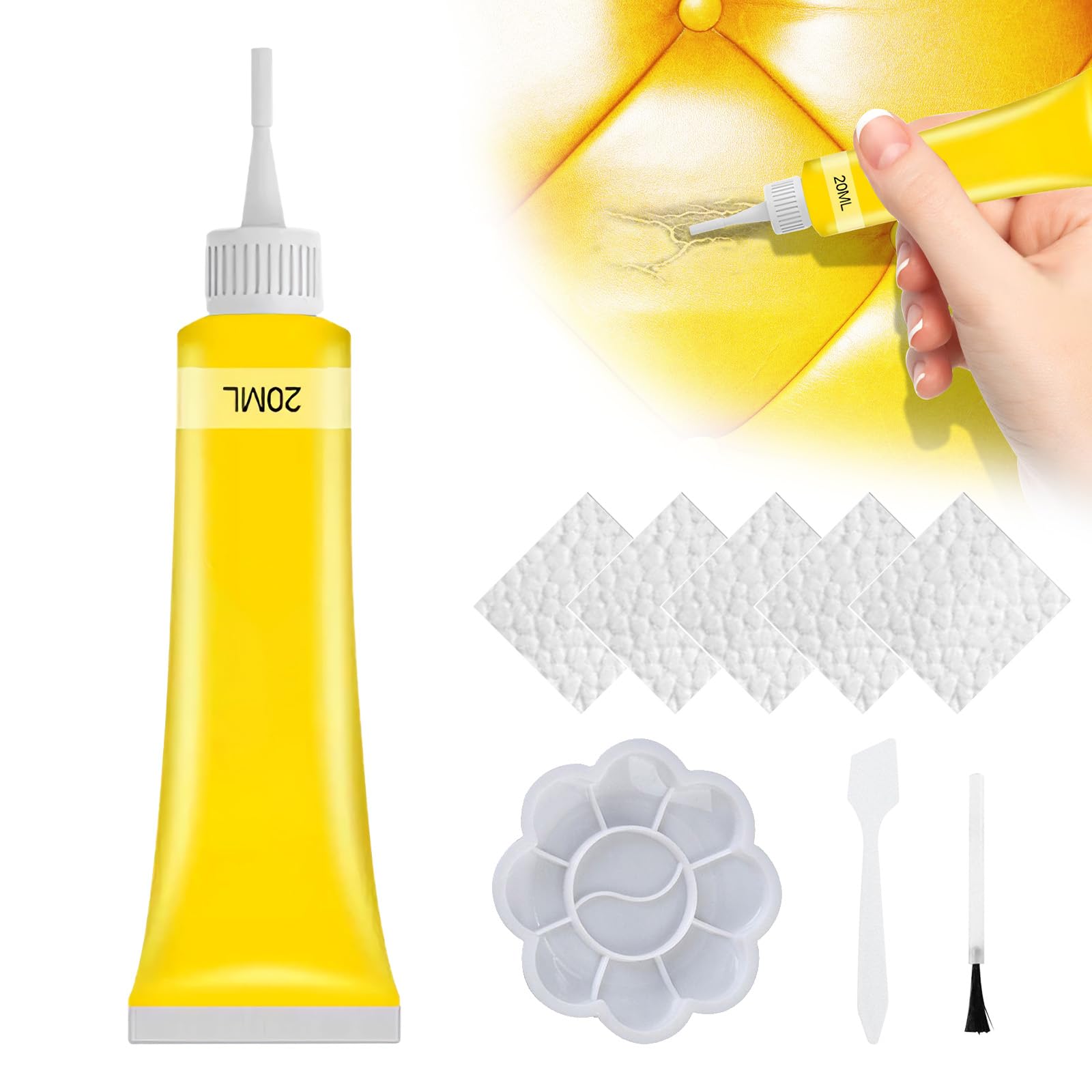 APODESS Leder Reparatur Set,Lederreparatur Creme Kunstleder Reparaturset mit Schwamm & Poliertuch Leder Restaurator für Autositzcouch und Jacke (Gelb) von APODESS