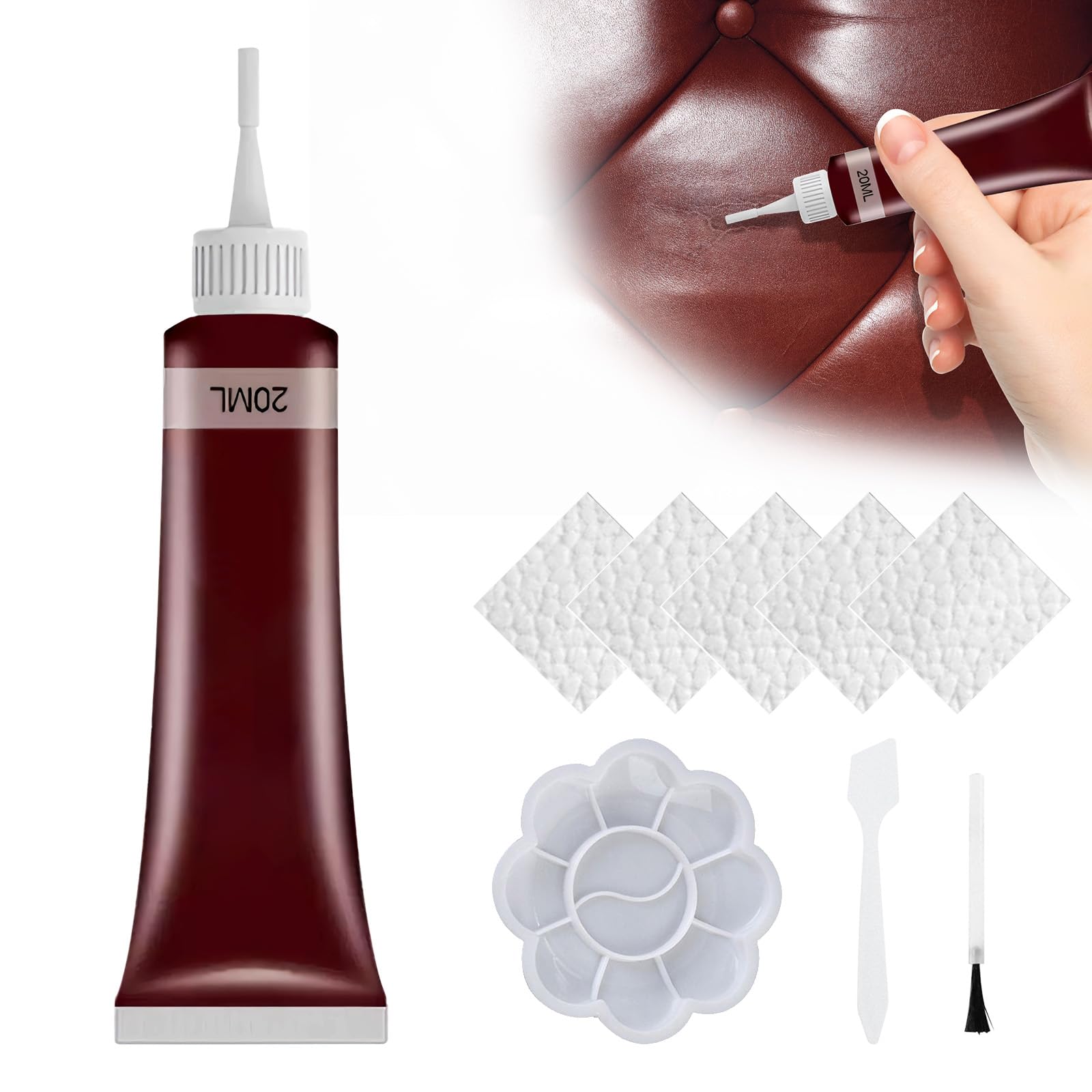 APODESS Leder Reparatur Set,Lederreparatur Creme Kunstleder Reparaturset mit Schwamm & Poliertuch Leder Restaurator für Autositzcouch und Jacke (Mahagoni) von APODESS