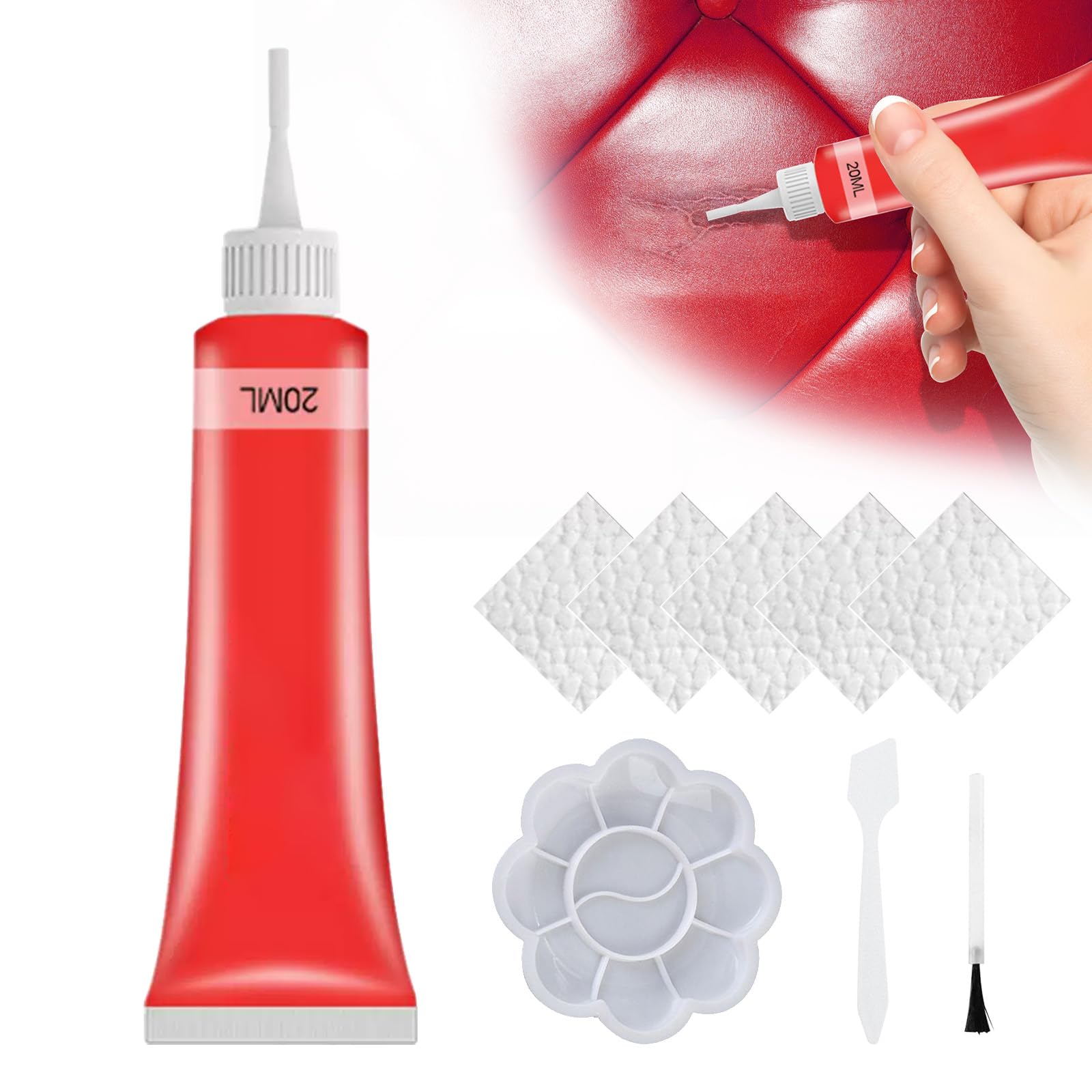 APODESS Leder Reparatur Set,Lederreparatur Creme Kunstleder Reparaturset mit Schwamm & Poliertuch Leder Restaurator für Autositzcouch und Jacke (Rot) von APODESS