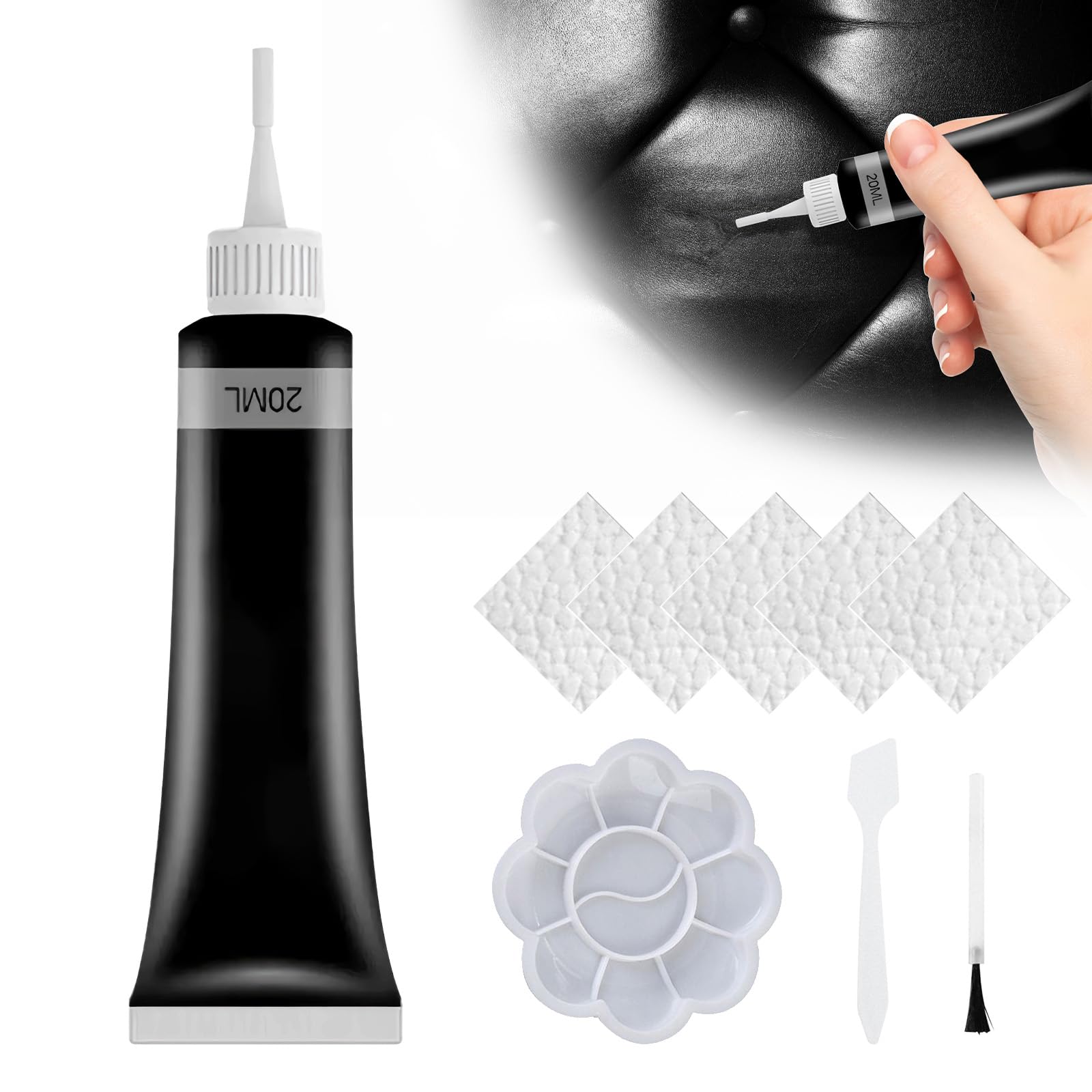 APODESS Leder Reparatur Set,Lederreparatur Creme Kunstleder Reparaturset mit Schwamm & Poliertuch Leder Restaurator für Autositzcouch und Jacke (Schwarz) von APODESS